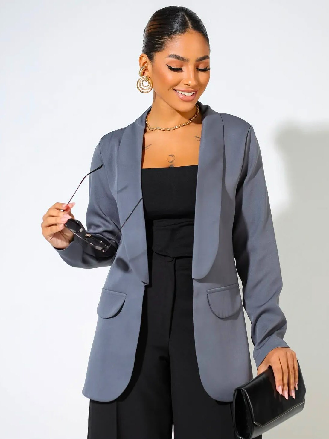 Blazer Feminino Alfaiataria Elegante Social Manga Longa