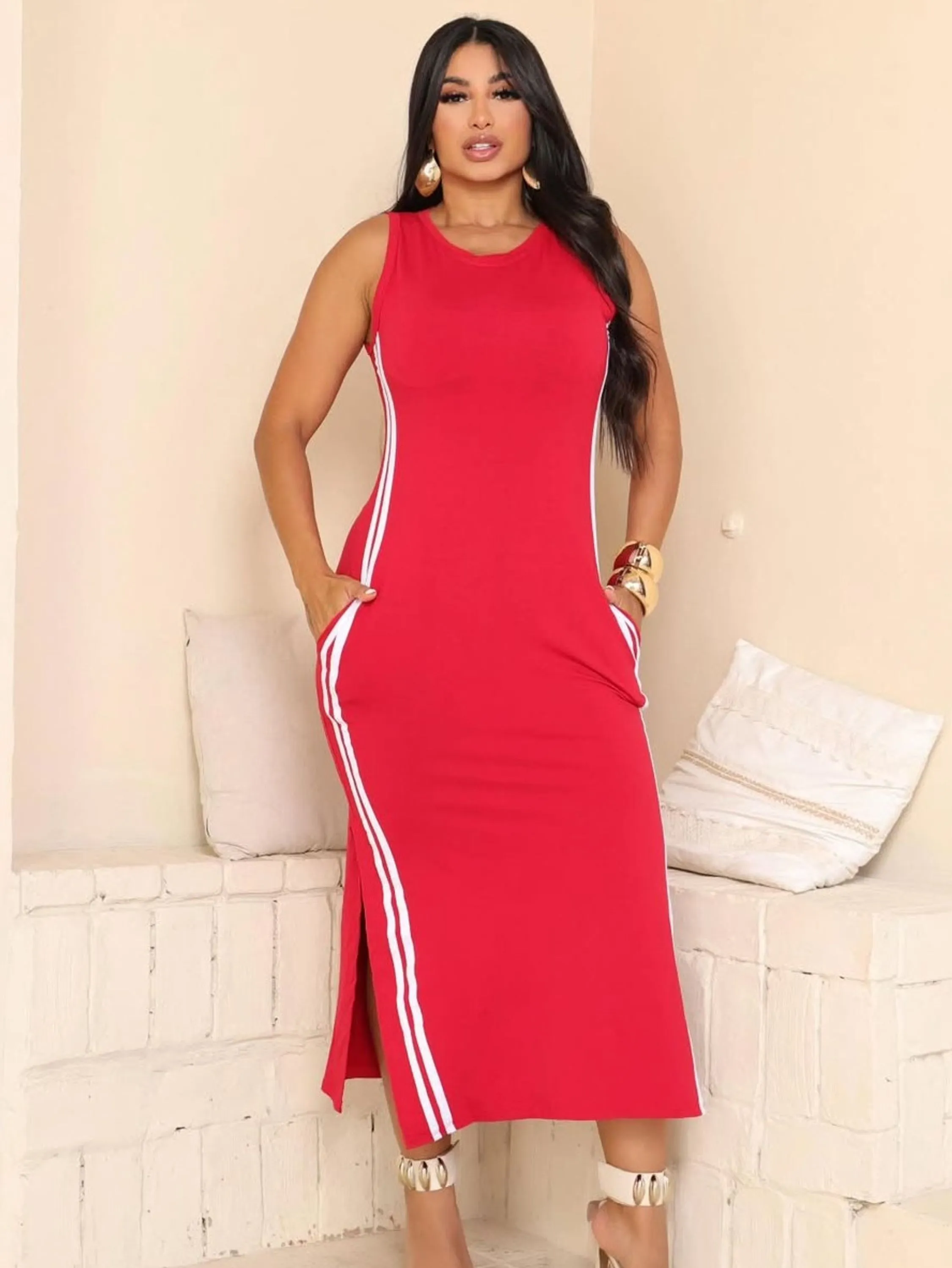 Vestido feminino regata molethino com listras