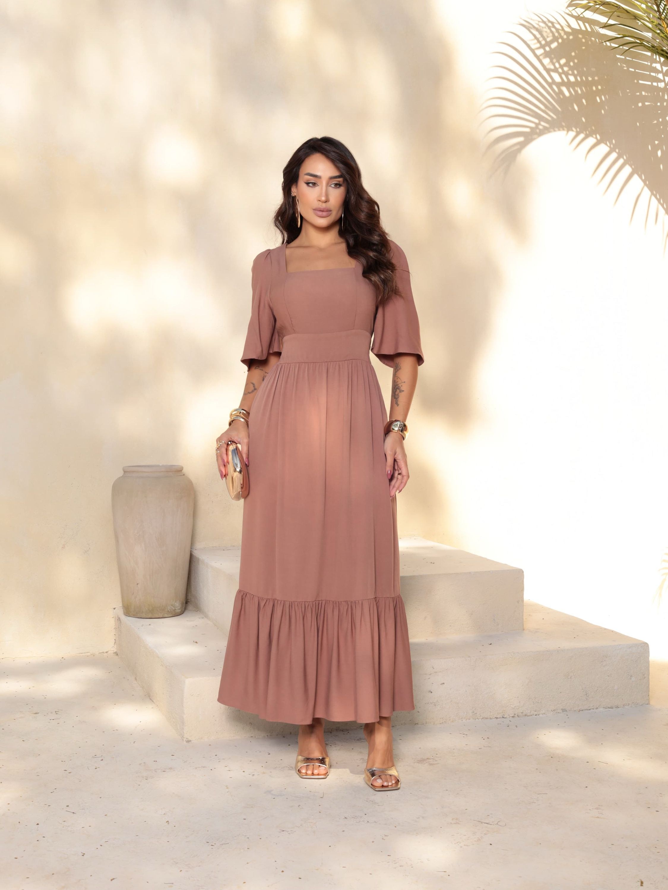 Vestido Elegante Longo com Manga