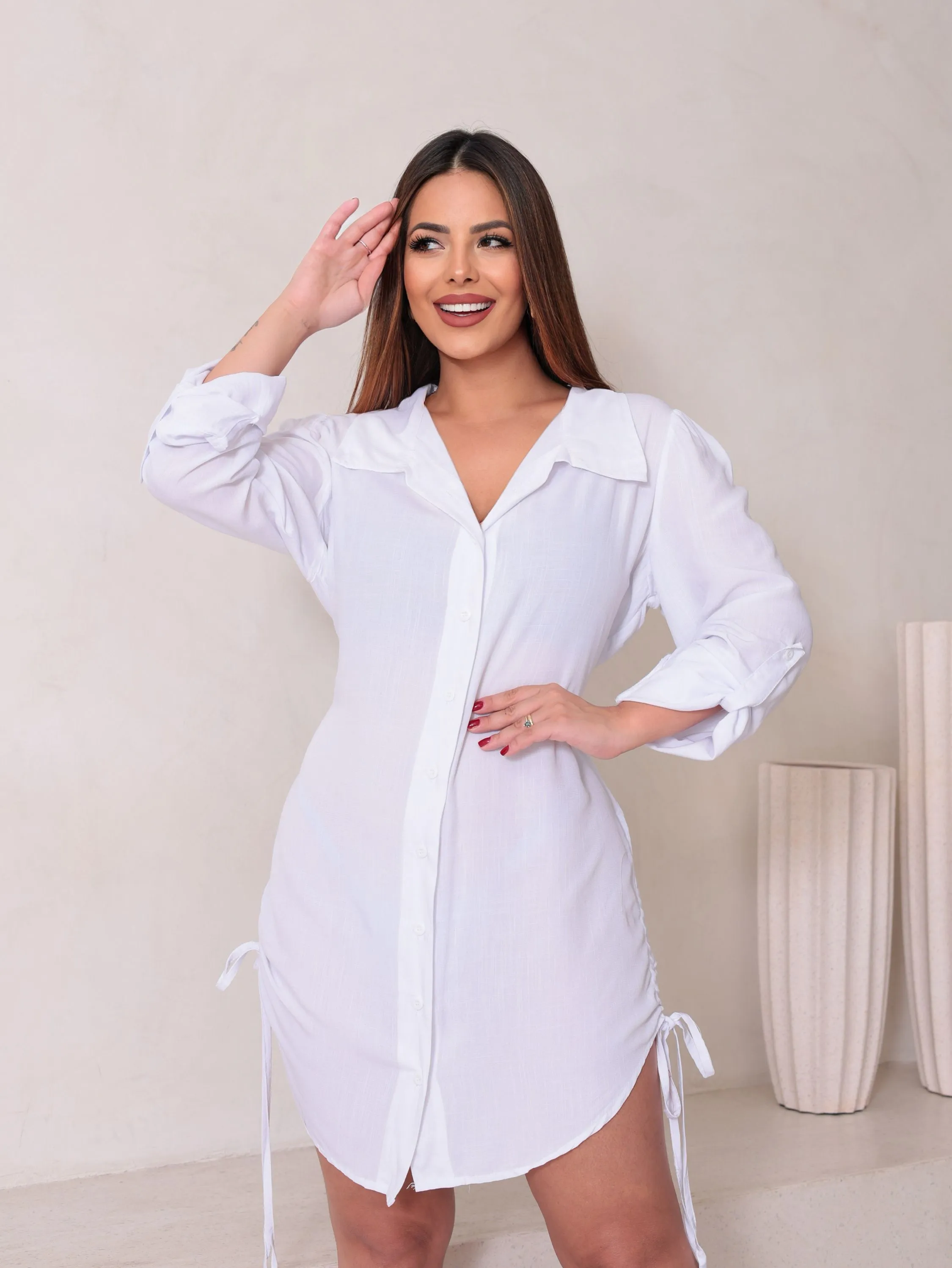 Vestido chemise feminino manga 3/4 Natal e ano novo