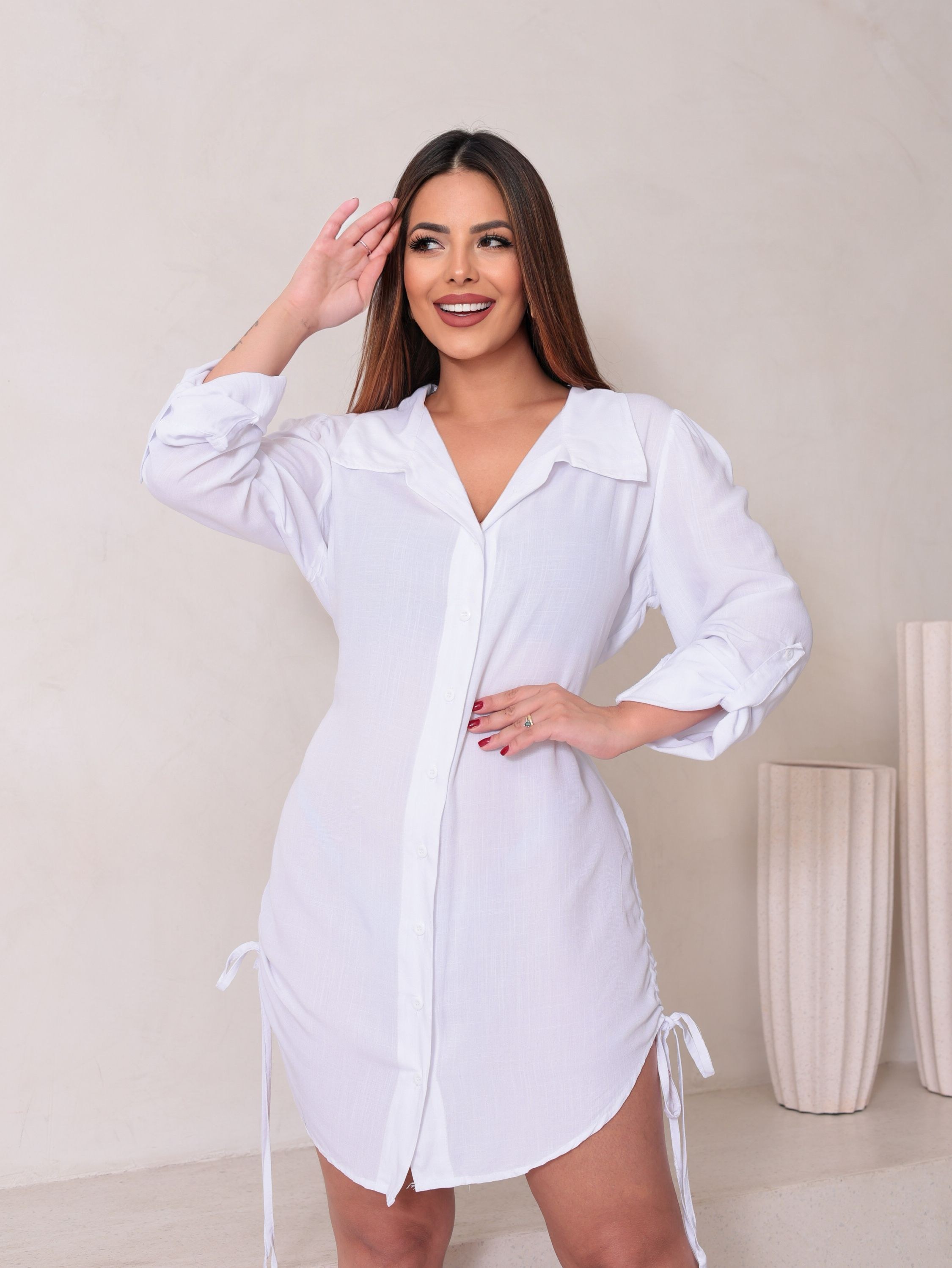 Vestido chemise feminino manga 3/4 Natal e ano novo