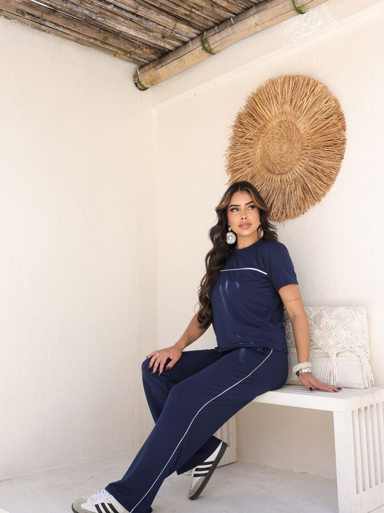 Conjunto Moletinho Feminino Pantalona Listra Lateral