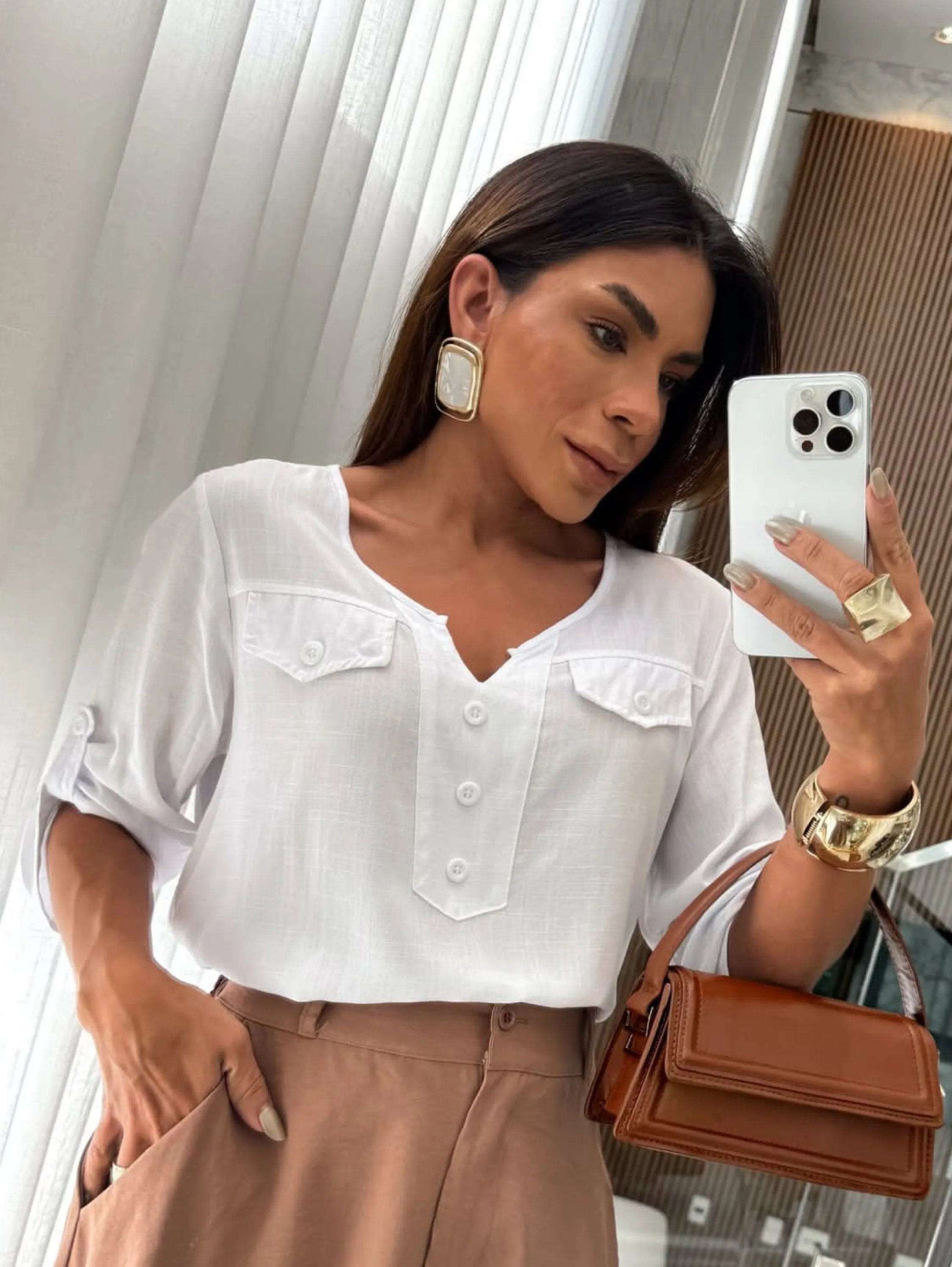 Blusa Feminina Manga 3/4 Regulável