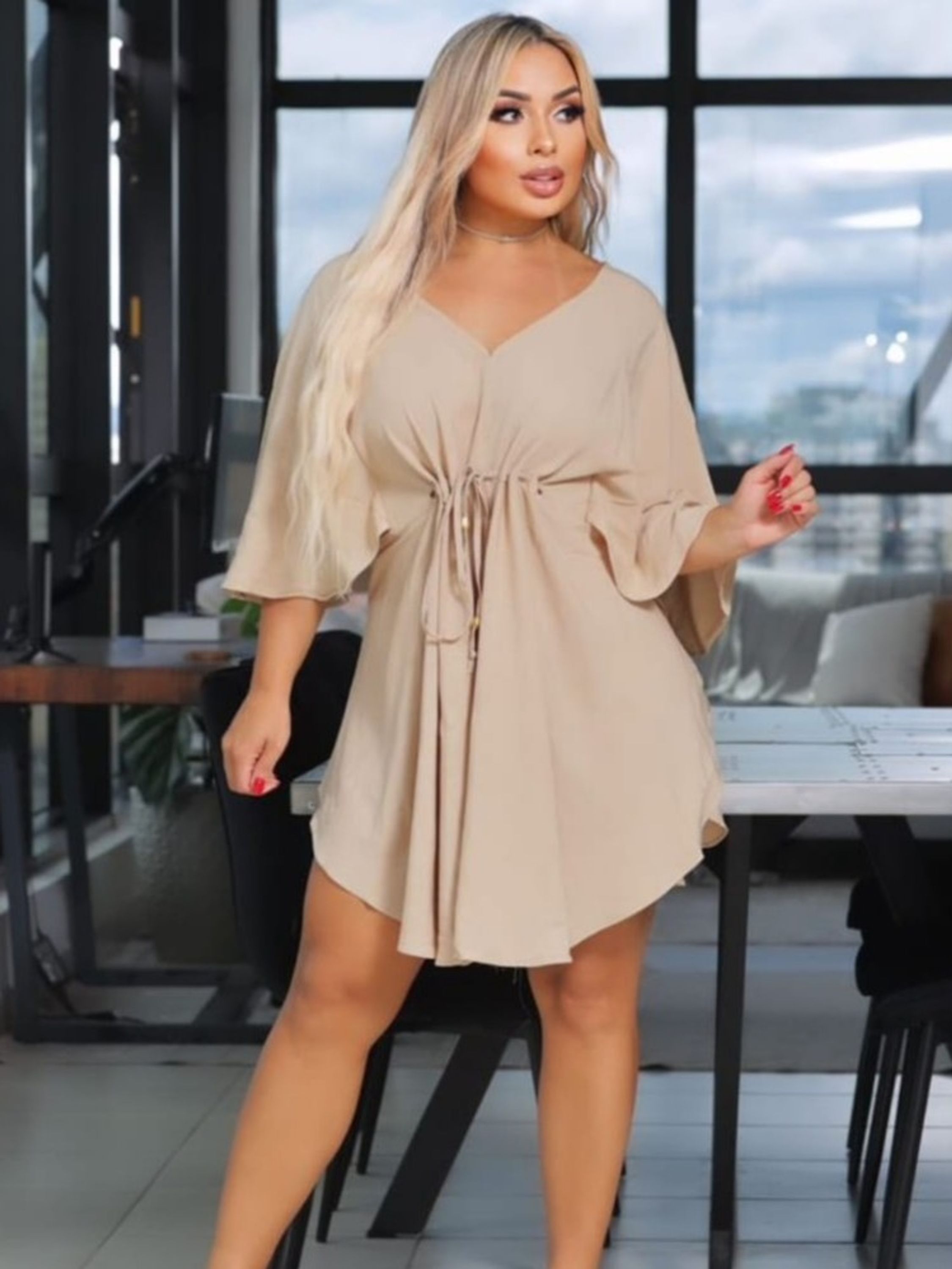 Vestido Kimono Borboleta Feminino De Manguinha Com Cordão Ajustável Na Cintura