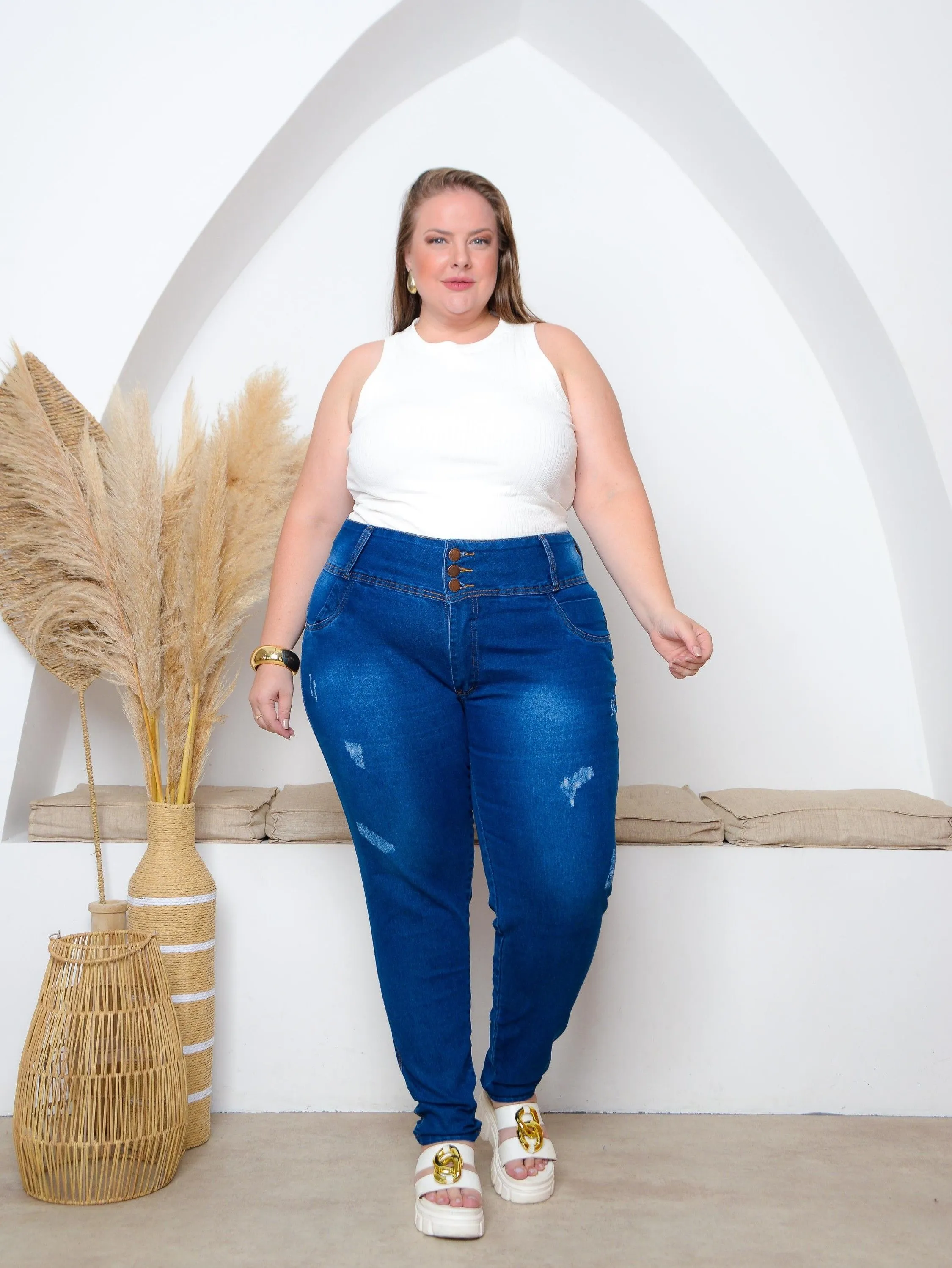 Calça Plus Size 3 botões com Lycra 46 ao 54