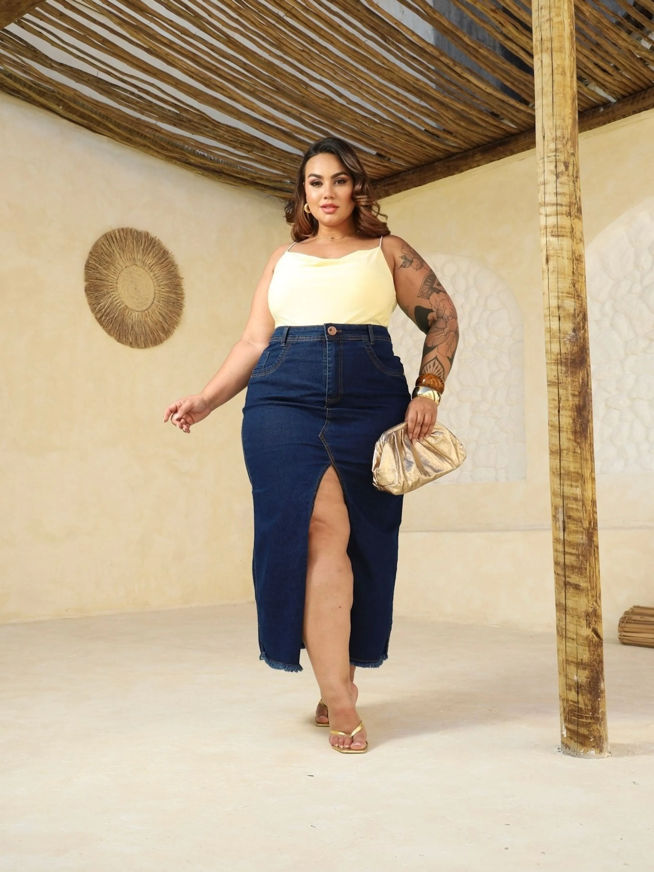 Saia Midi Plussize 46 ao 54 com Lycra