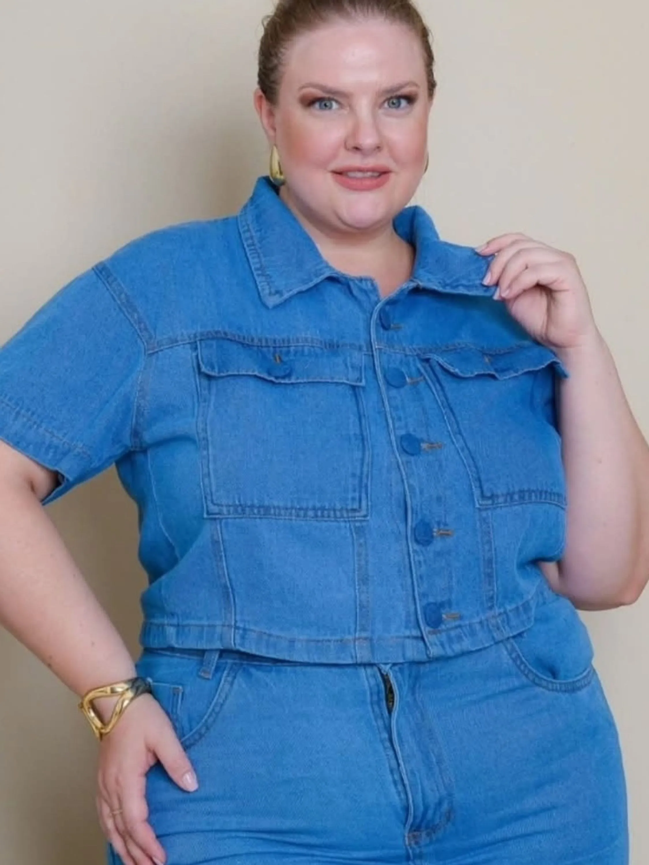 Cropped Plussize Botão Forrado G1G2G3 Sem Lycra