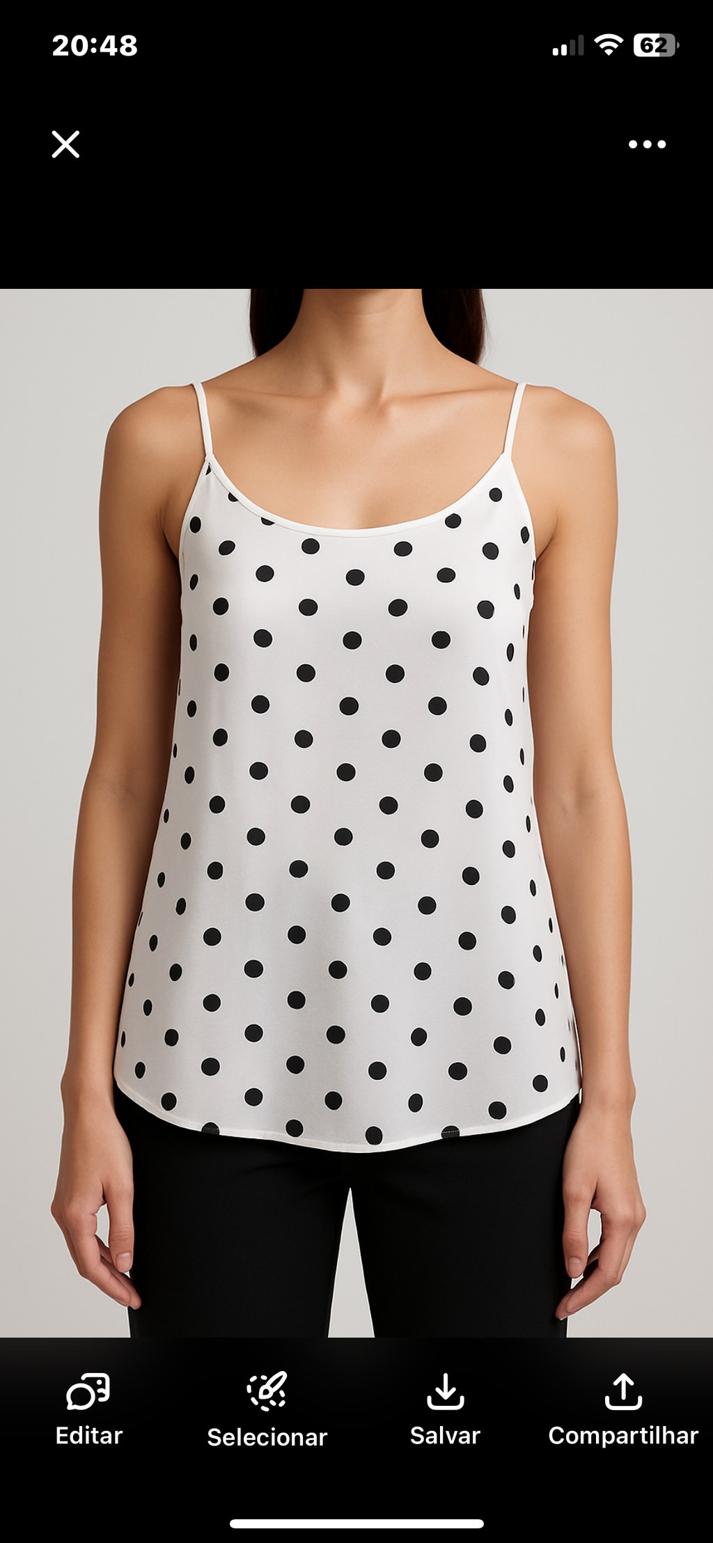 blusa alça viscolinho bolinha