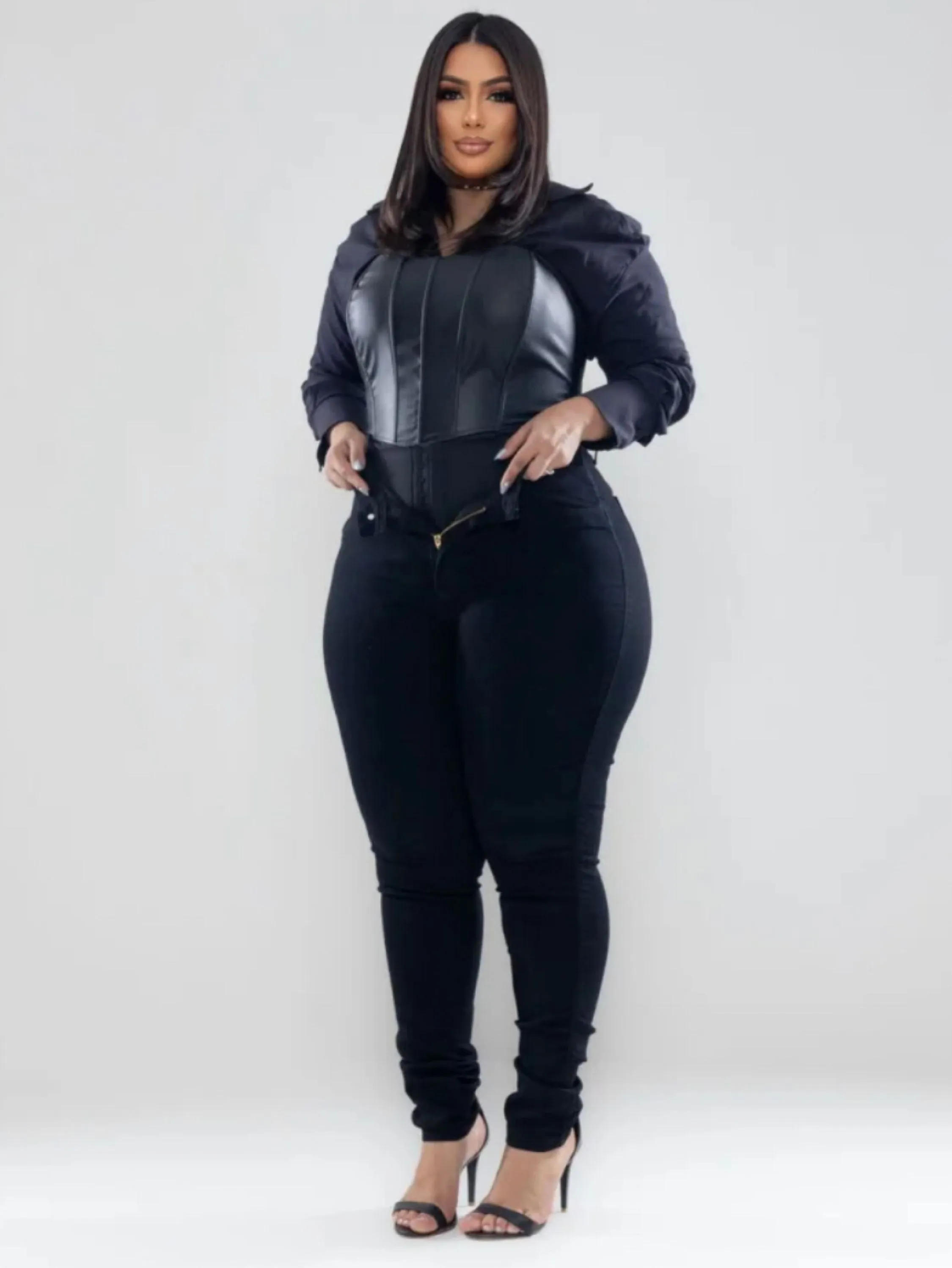 Calça jeans super lipo plus size cintura alta com elastano