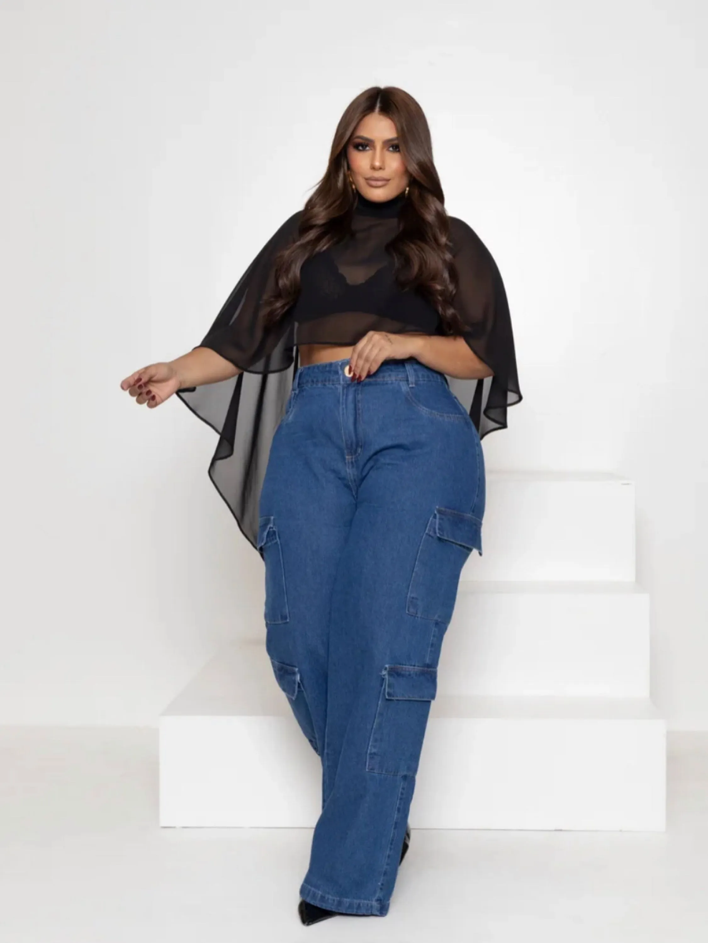 Calça Wide leg super cargo cinturaa Alta  premium