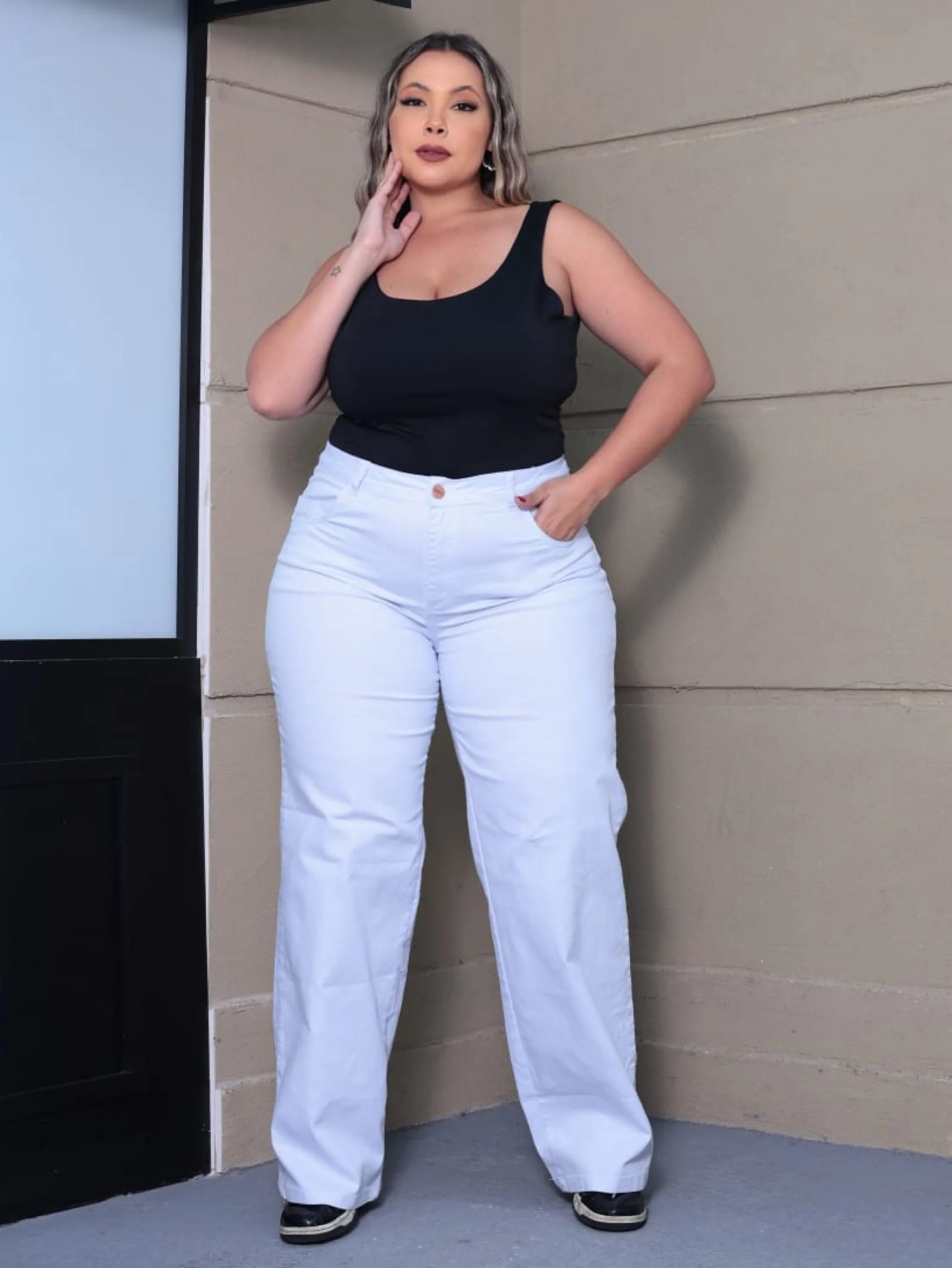 Calça Wide leg Plus size branca