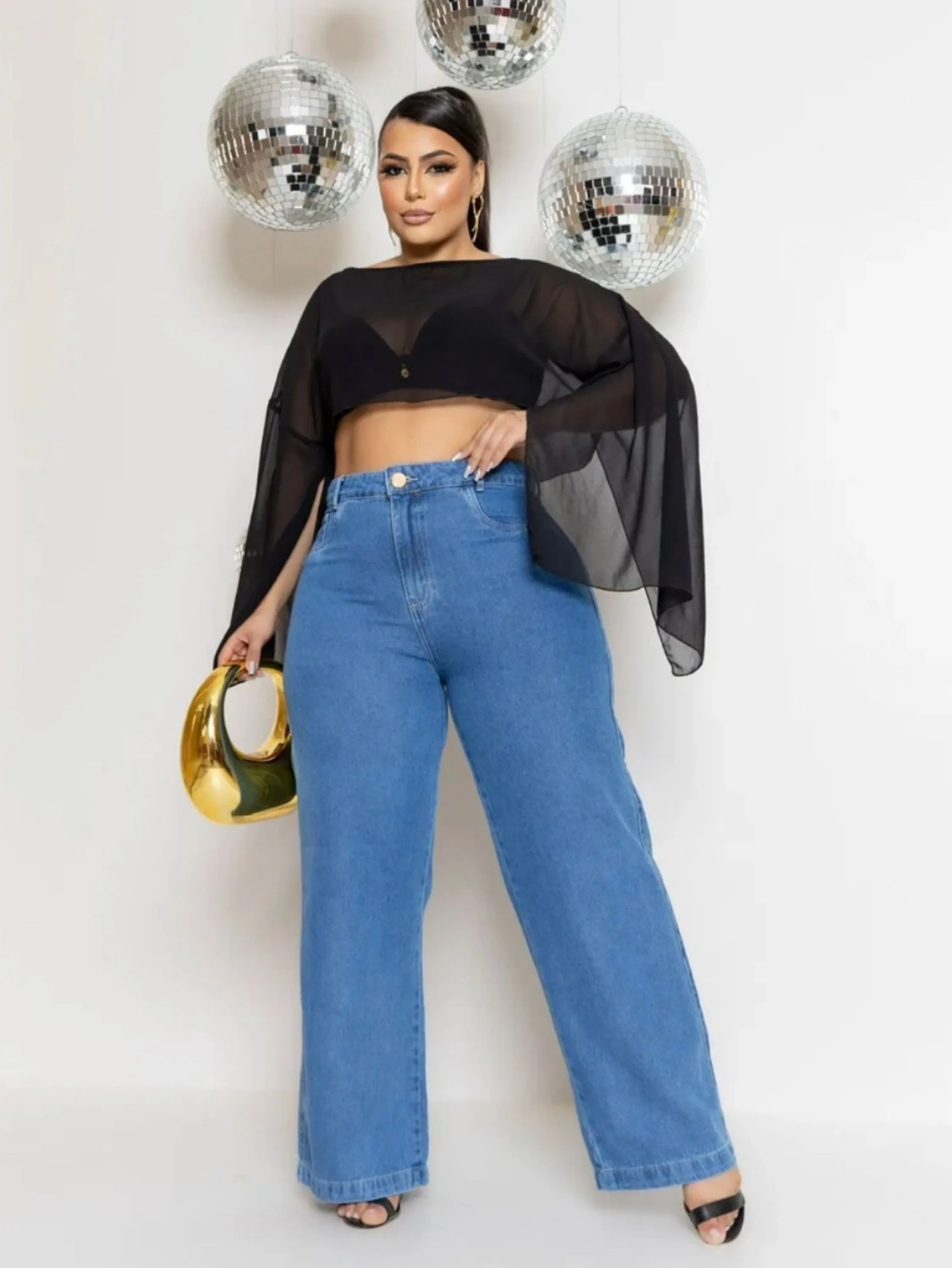 Calça jeans Wide leg Plus size cintura alta