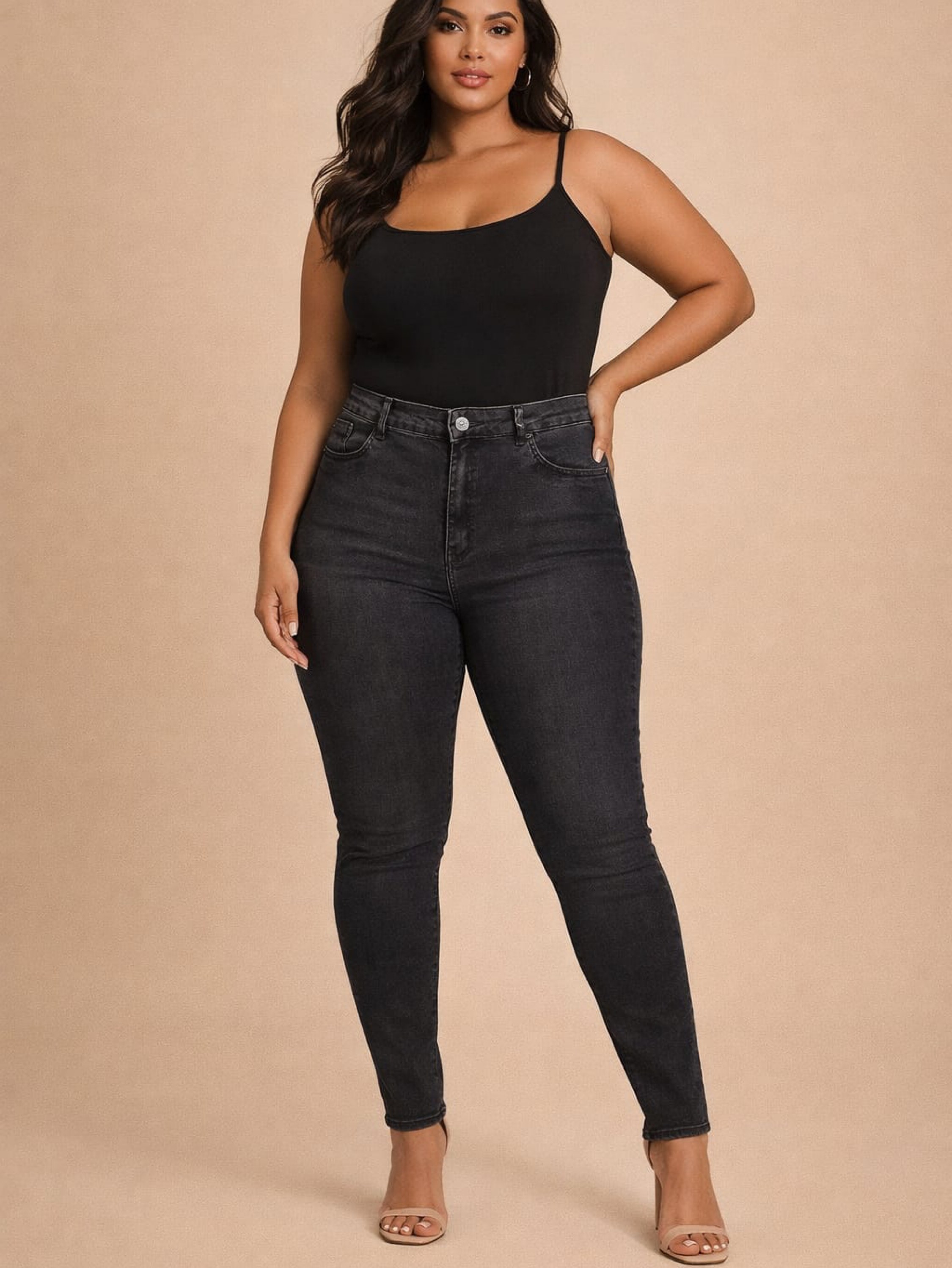 Calça jeans Skinny Plus size grafite com elastano