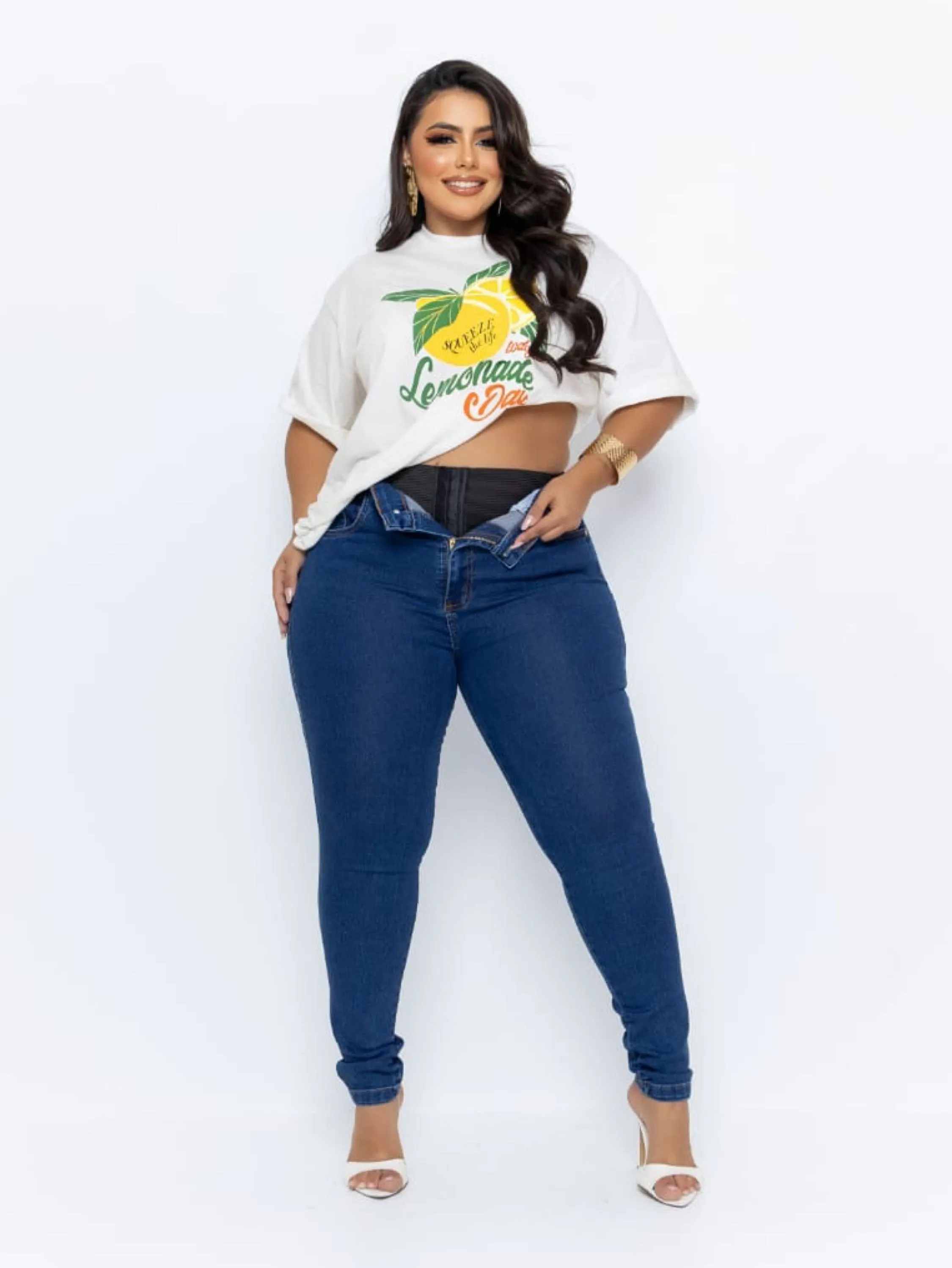 Calça jeans super lipo Plus size cintura alta com elastano