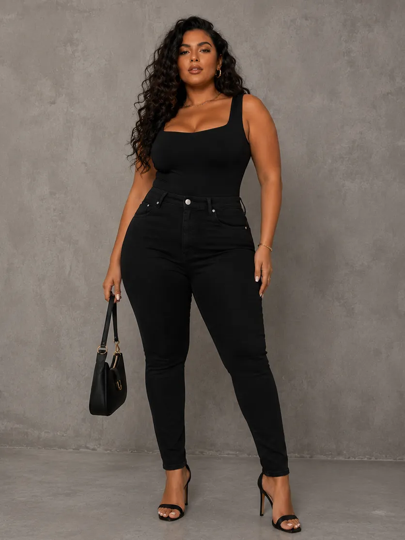 Calça jeans skinny Preta Plus Sie com elastano