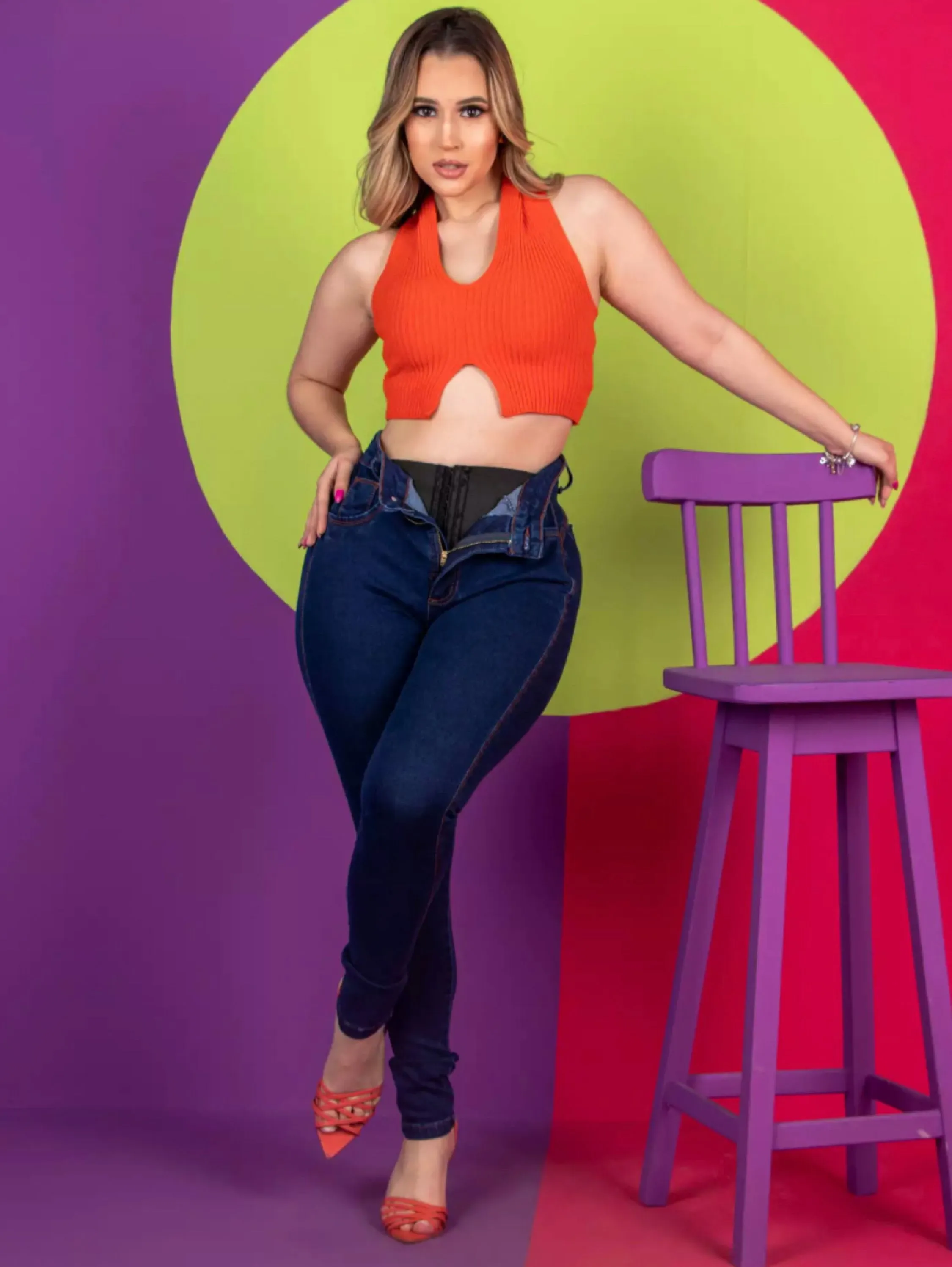 Calça jeans super lipo cintura alta com elastano