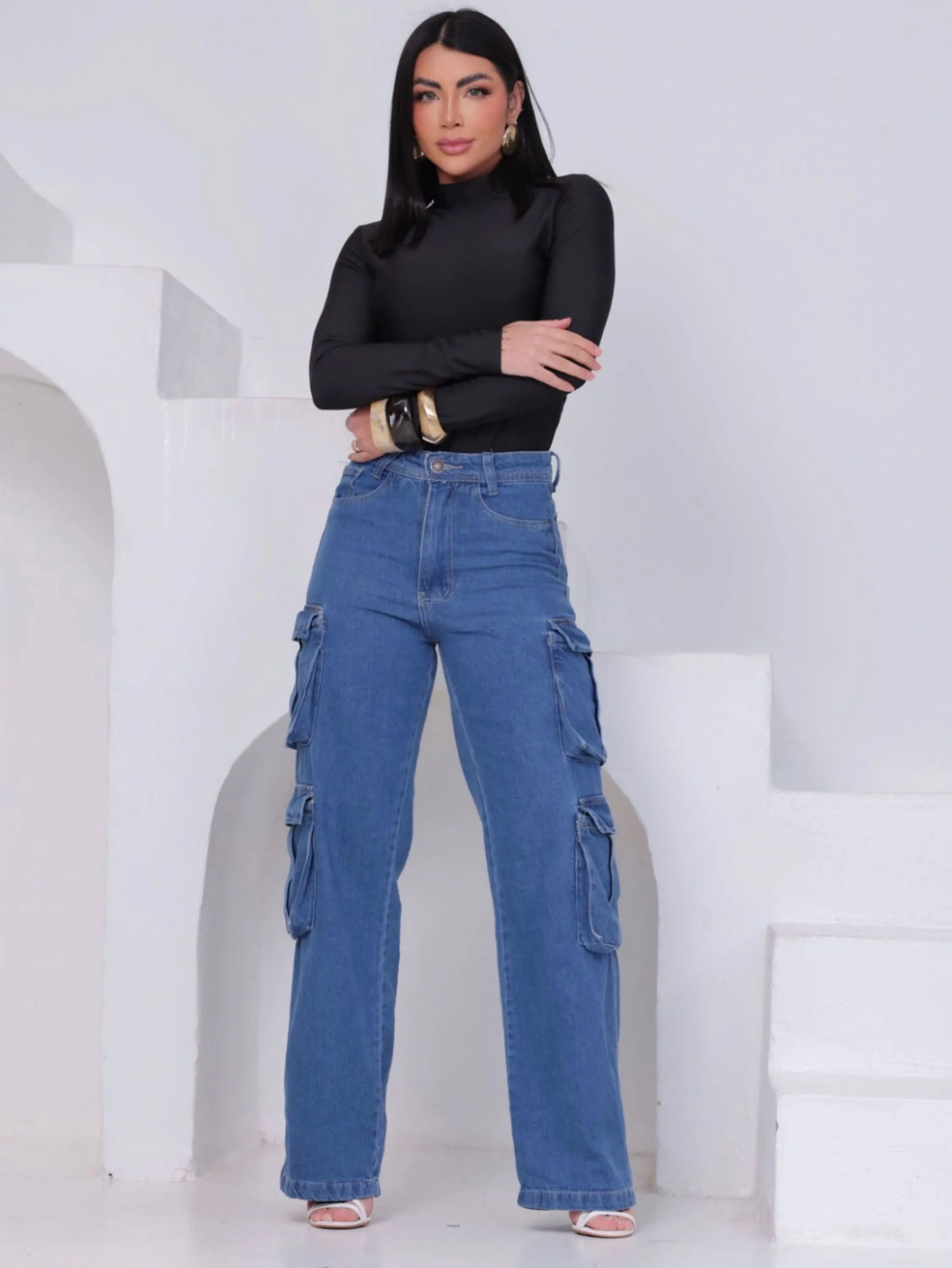 Calça Wide leg  cargo quatro bolso