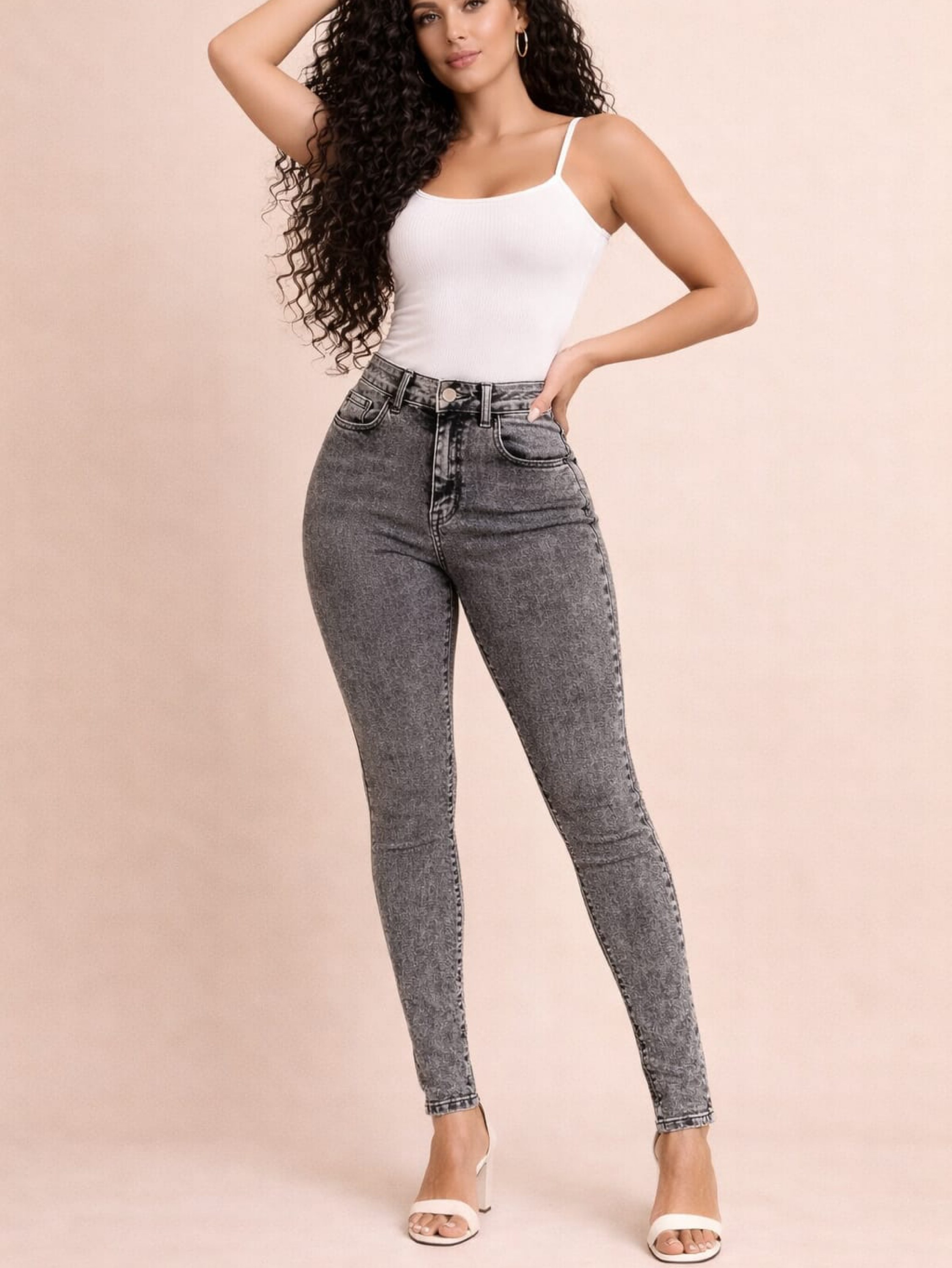 Calça jeans Skinny Grafite marmorizada premium