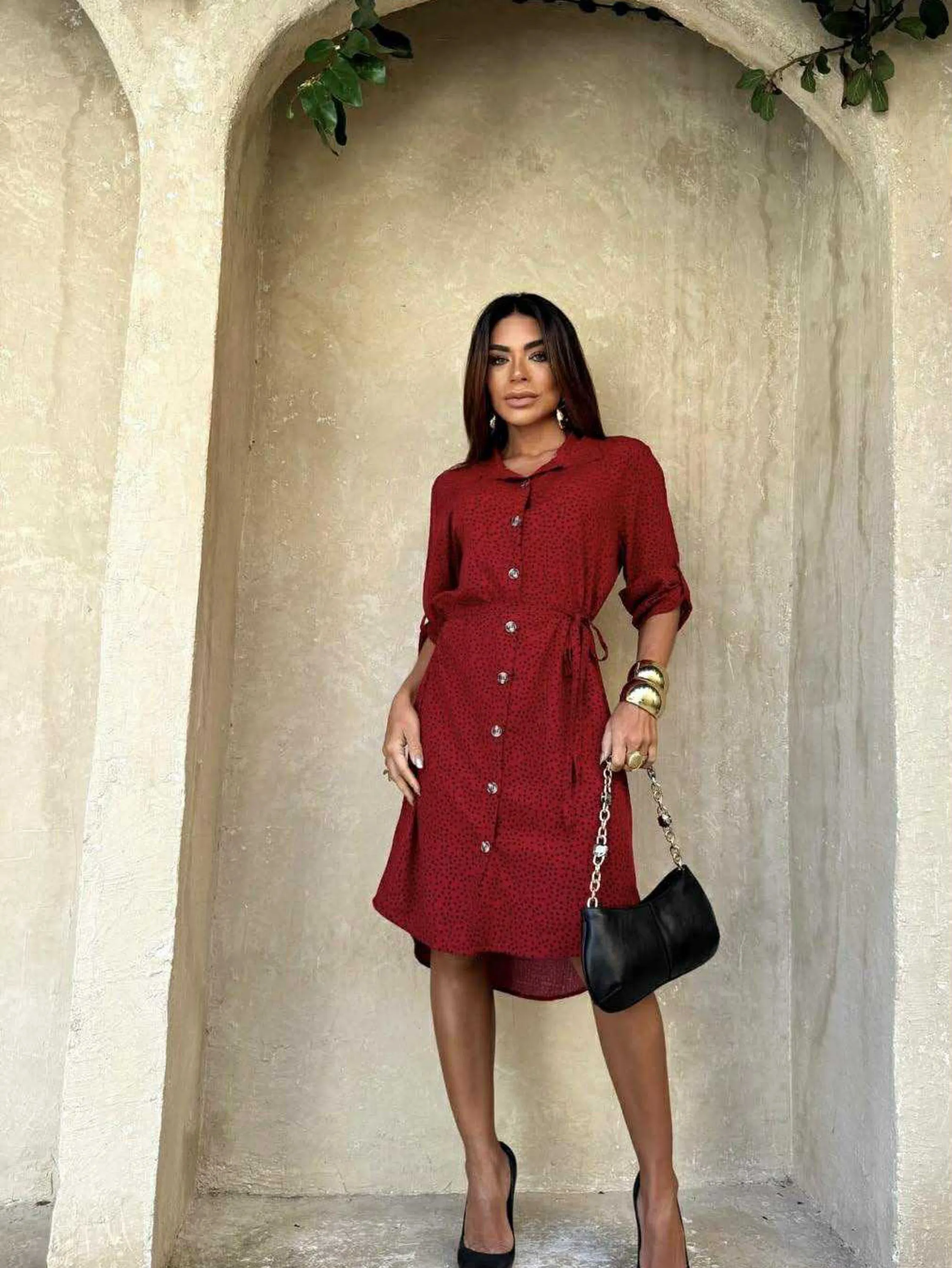 Chamise feminina manga 3/4 com estampa poà