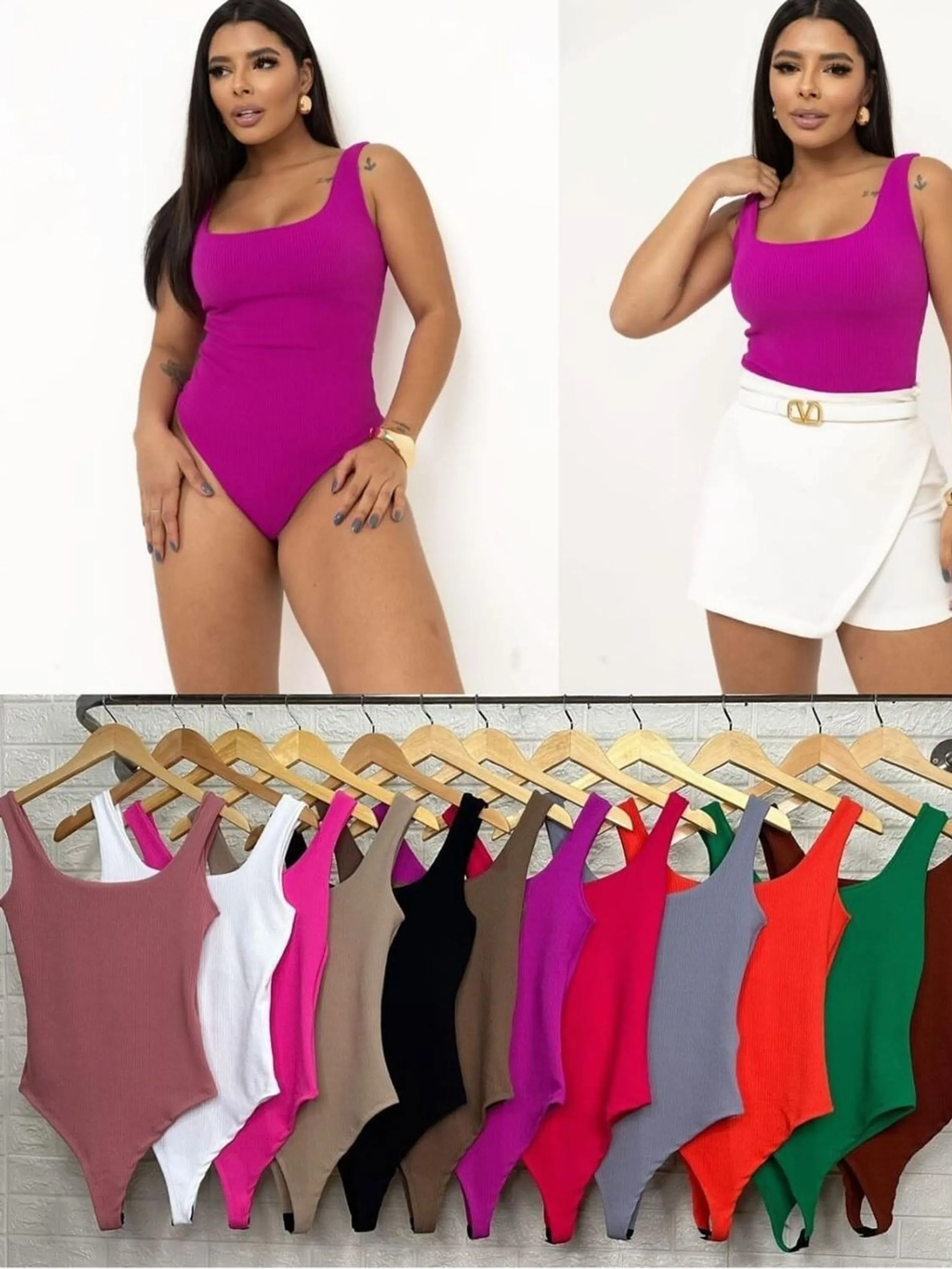 Body feminino alça grossa anarruga bory decote quadrado moda blogueira verão 2024