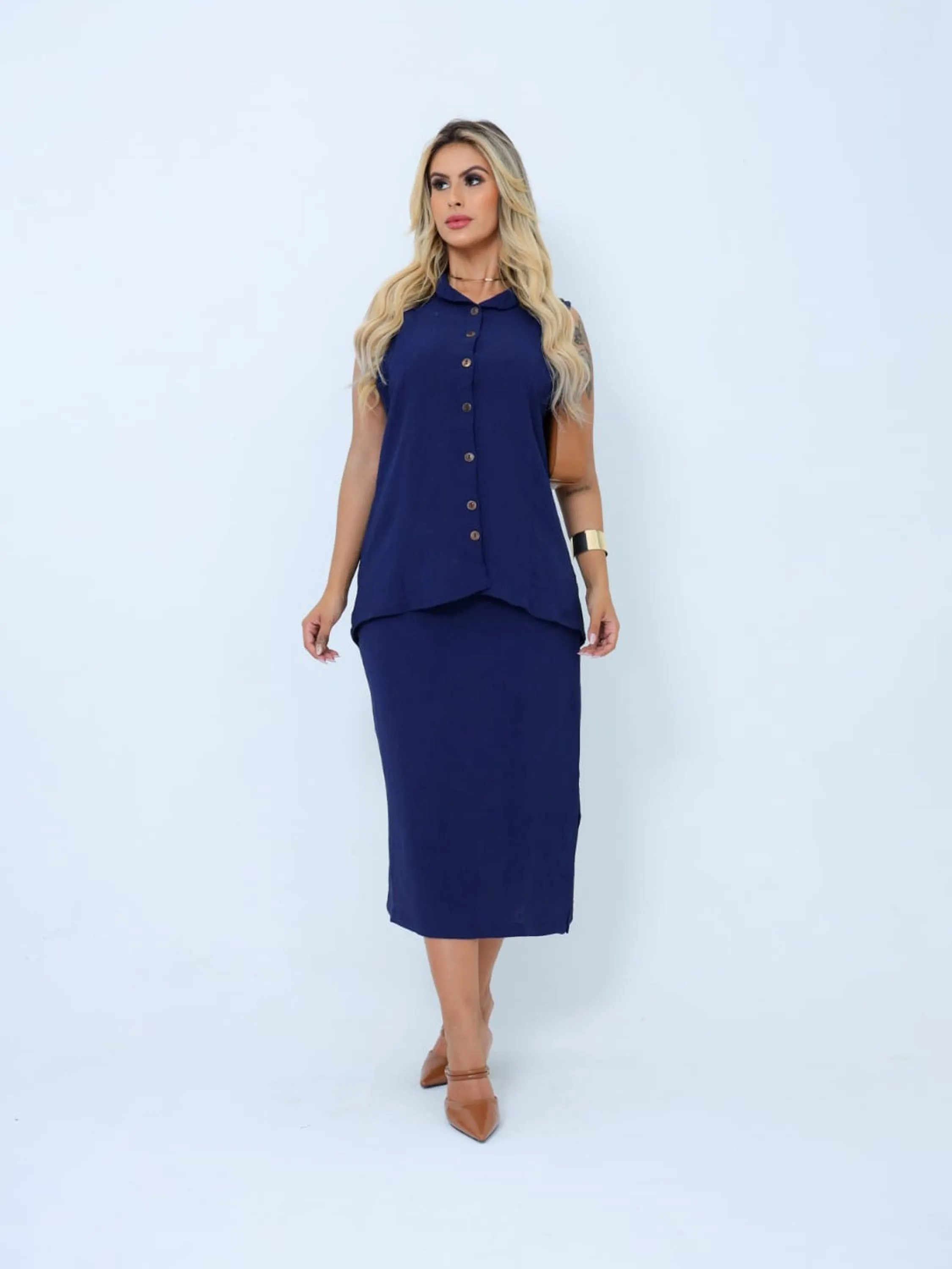 Conjunto Feminino Regata e Saia Midi Moderno Despojado