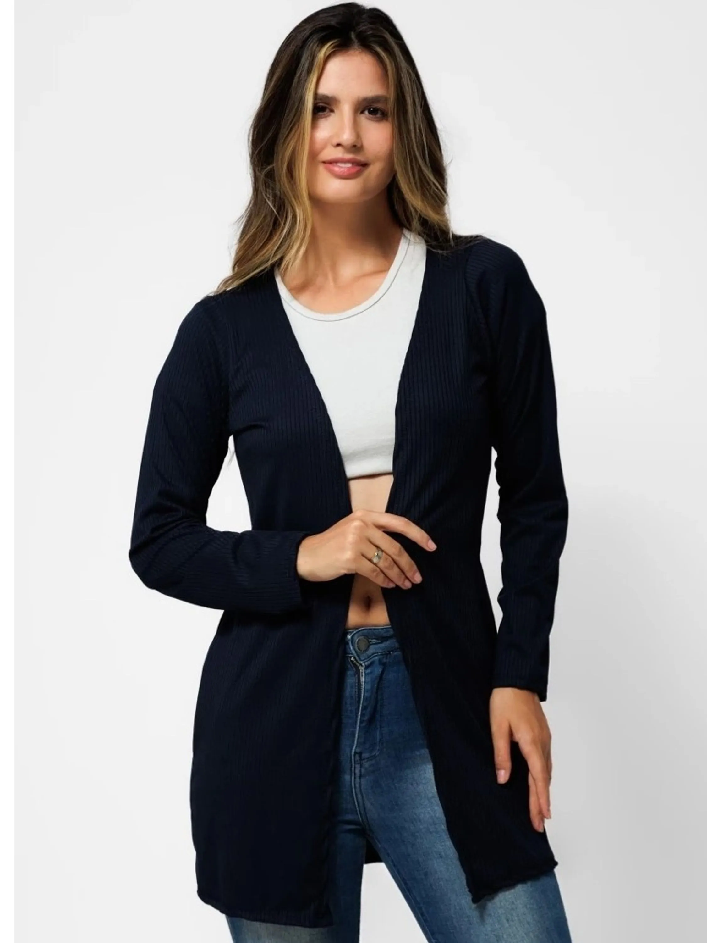 Cardigã Canelado Feminino Inverno