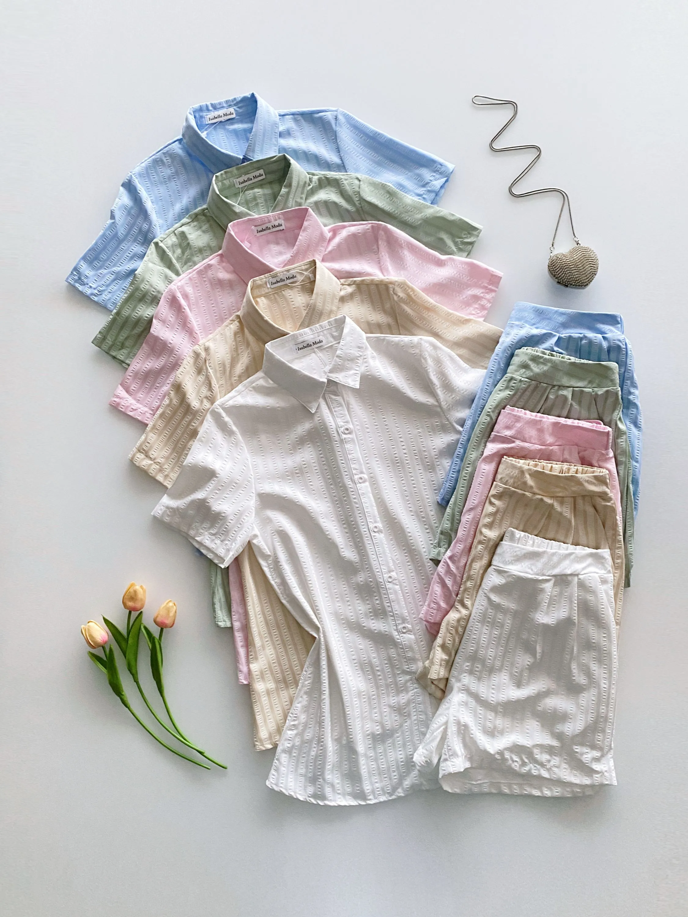 Conjunto cetim listrado (camisa longa +short) Isabella moda
