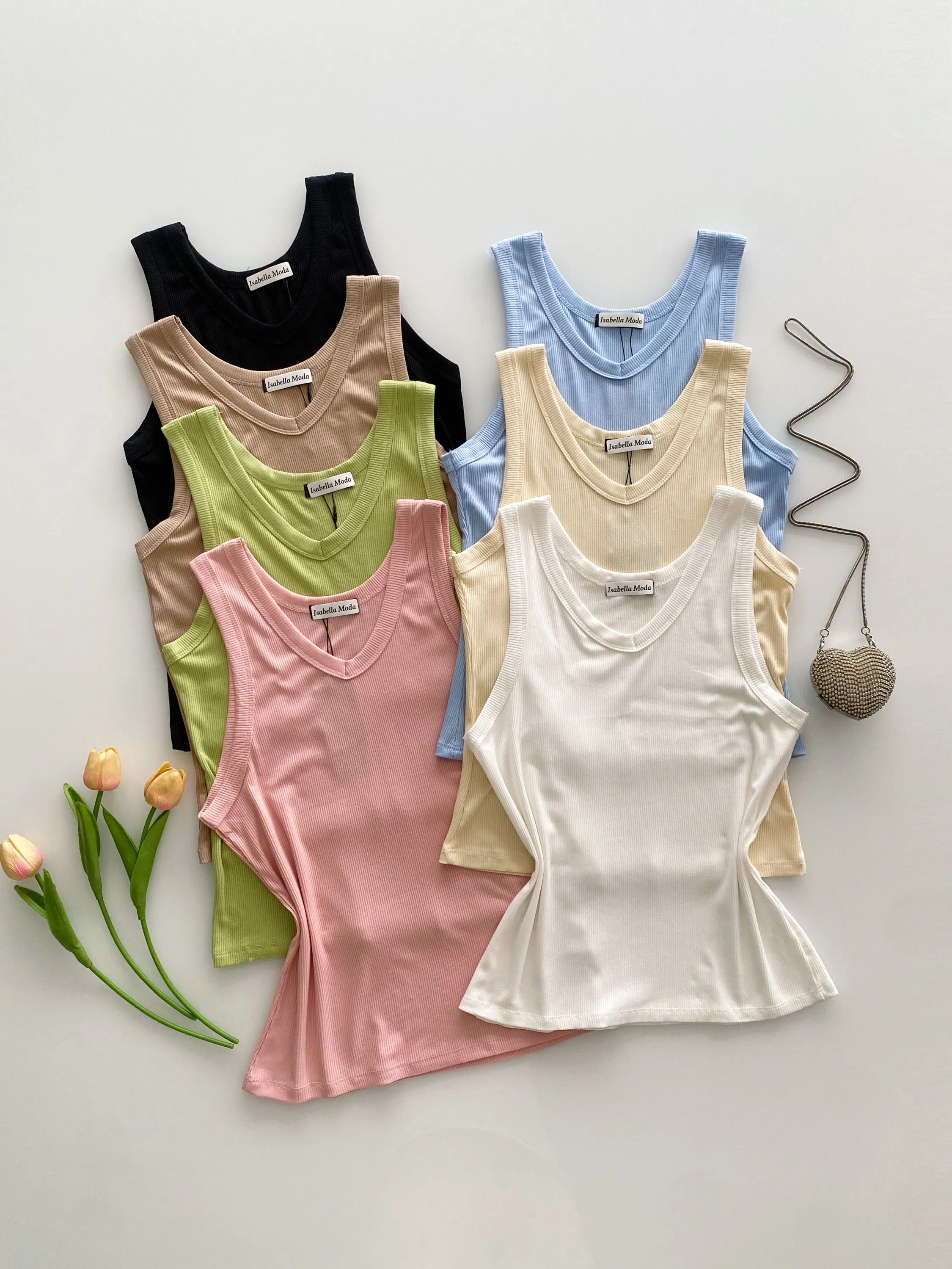 Regata canelada algodão gola v 6281# Isabella moda