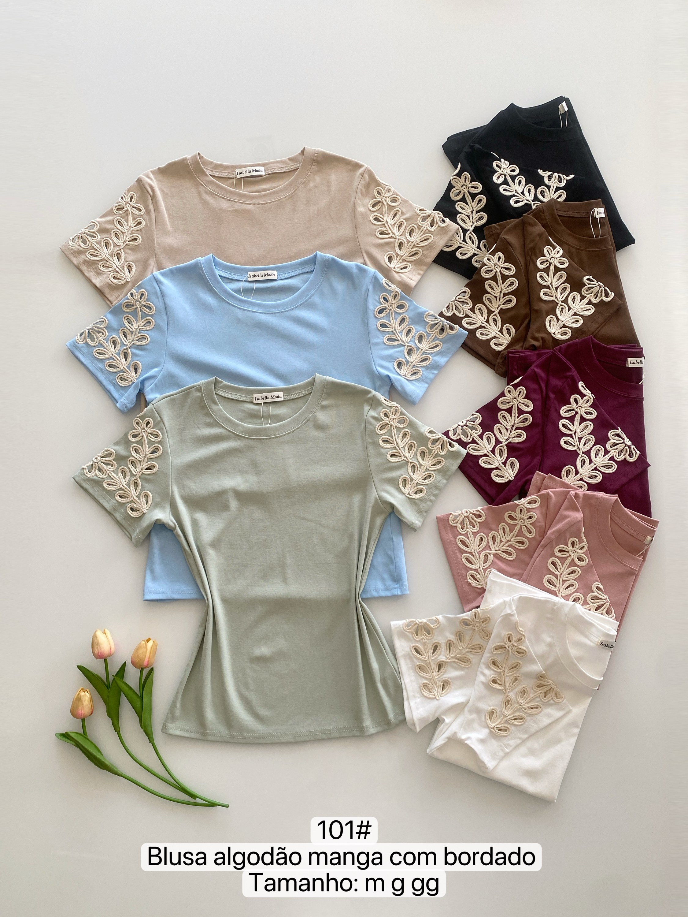 101# Blusa algodão manga bortado Isabella moda