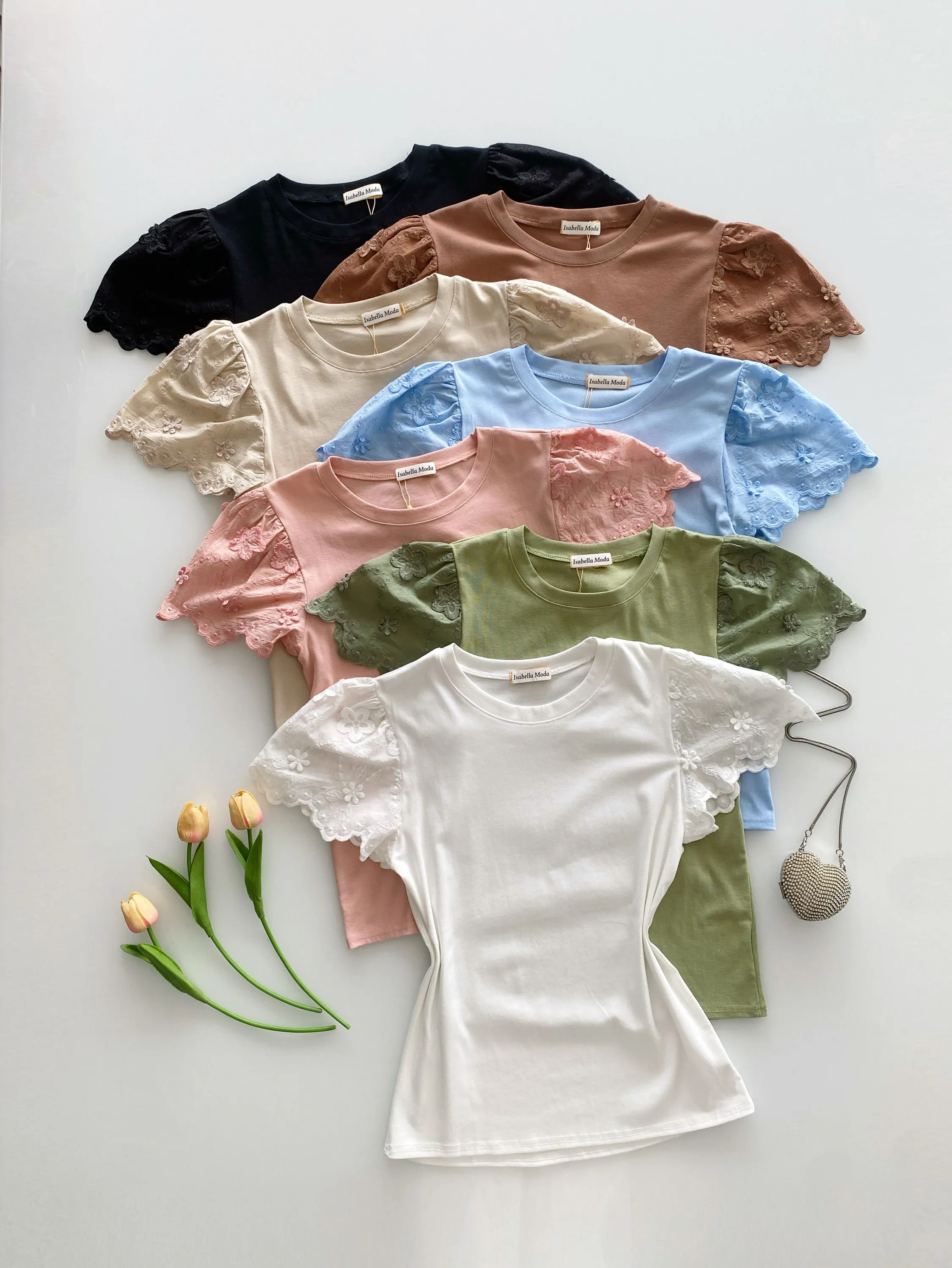 Blusa algodão manga com leise 12730# Isabella moda