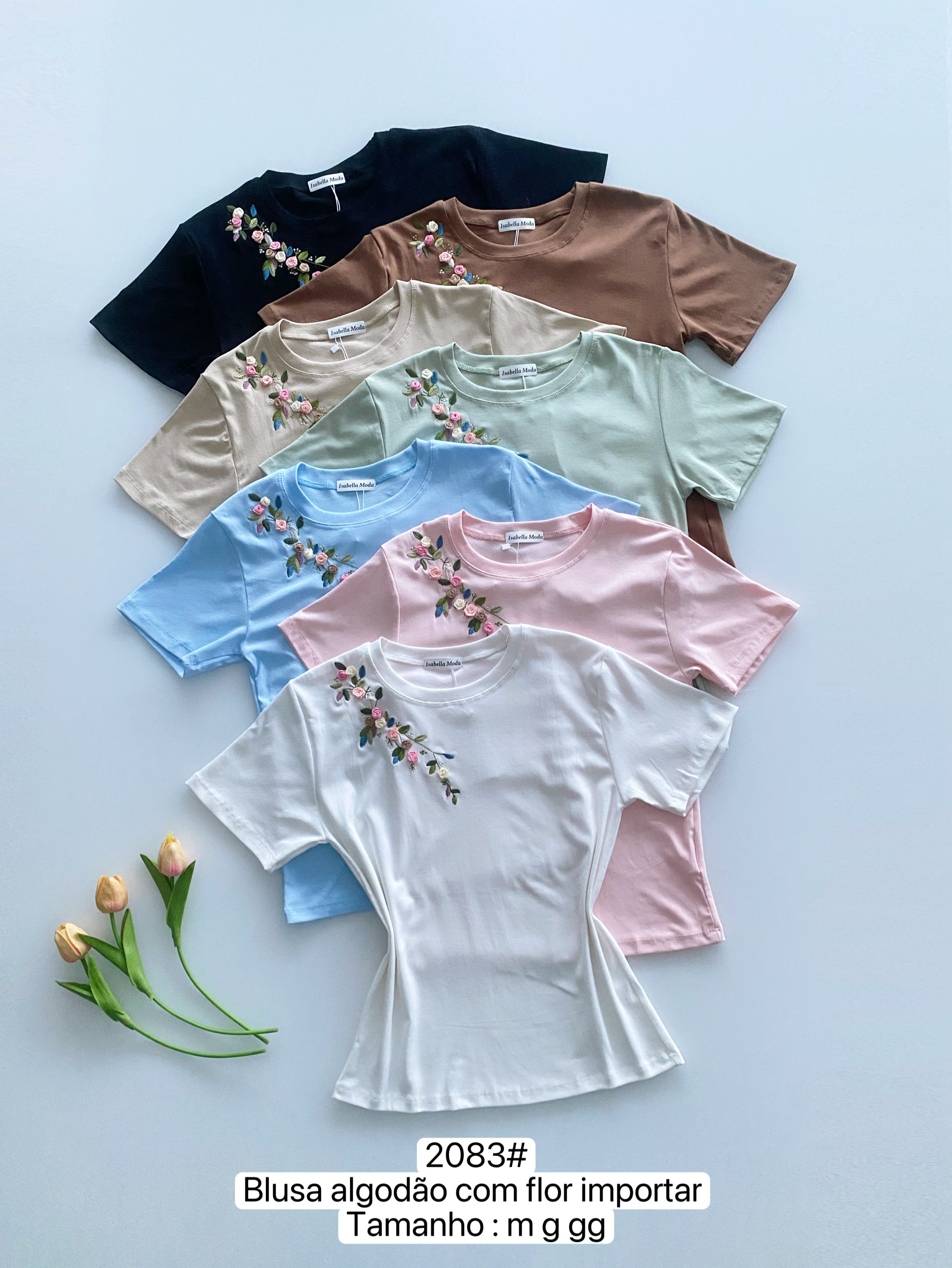2083# Blusa algodão com flor Isabella moda