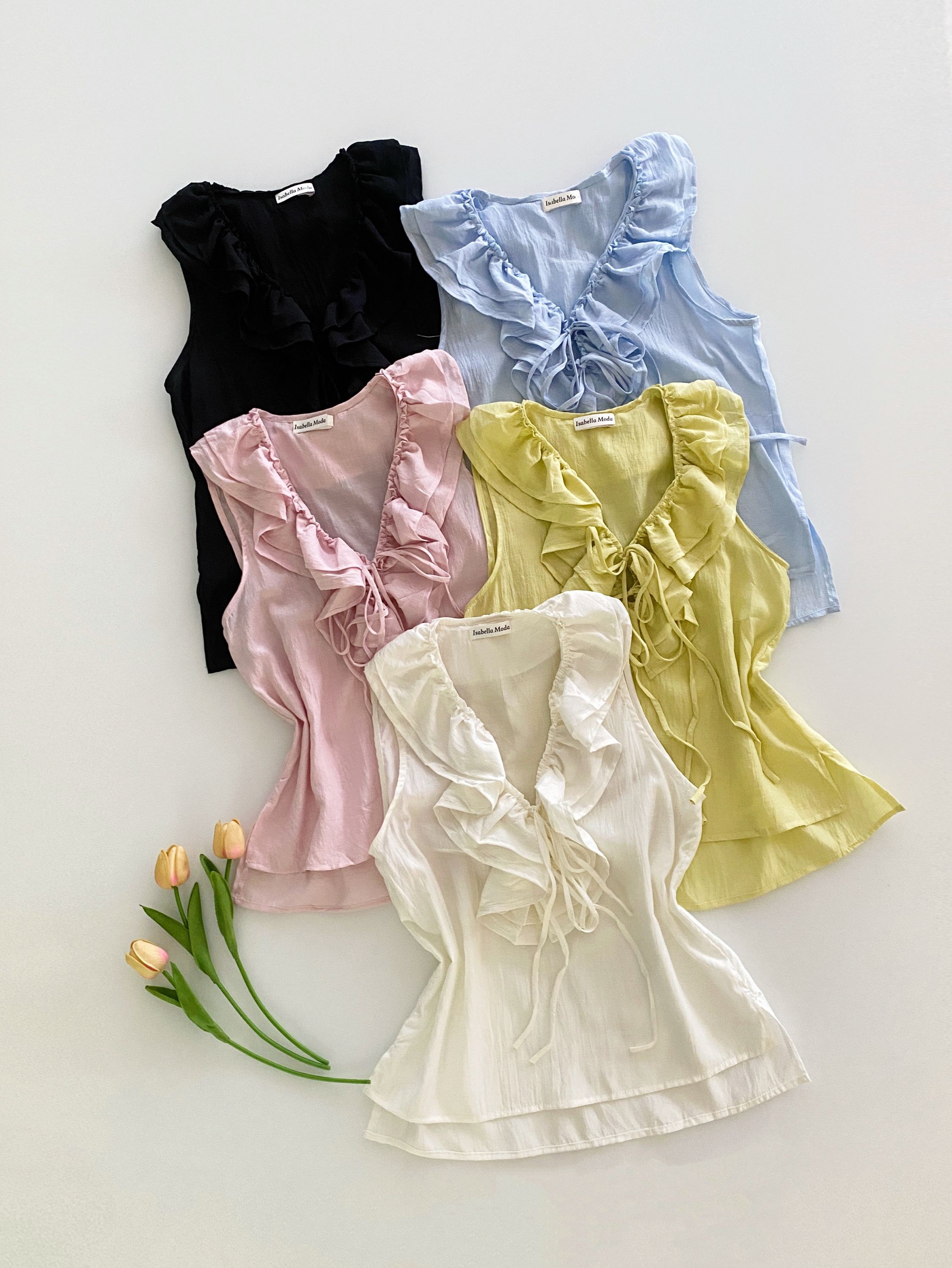 183# Regata linho cetim com babado Isabella moda