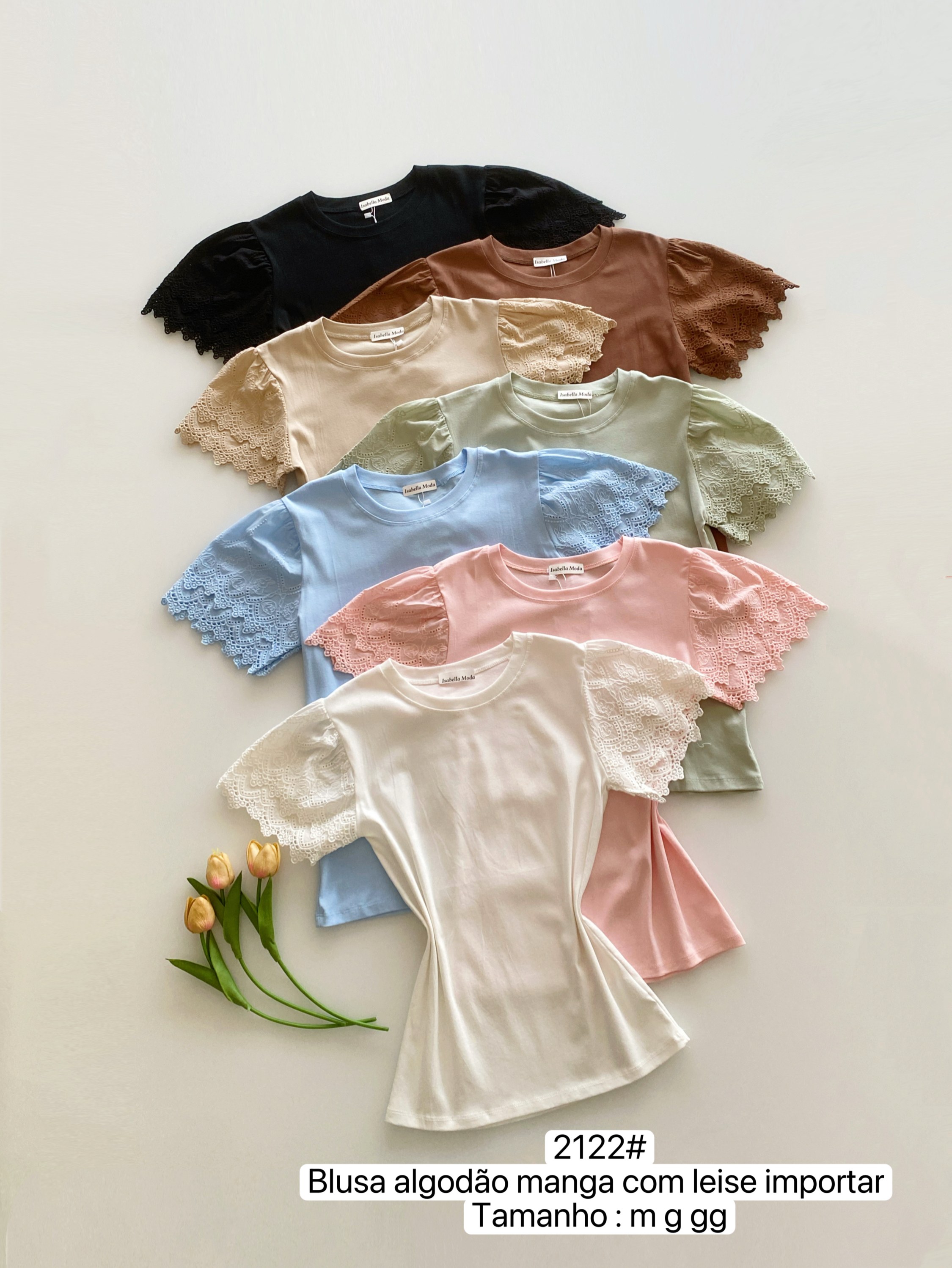 2122# Blusa algodão manga com leise Isabella moda