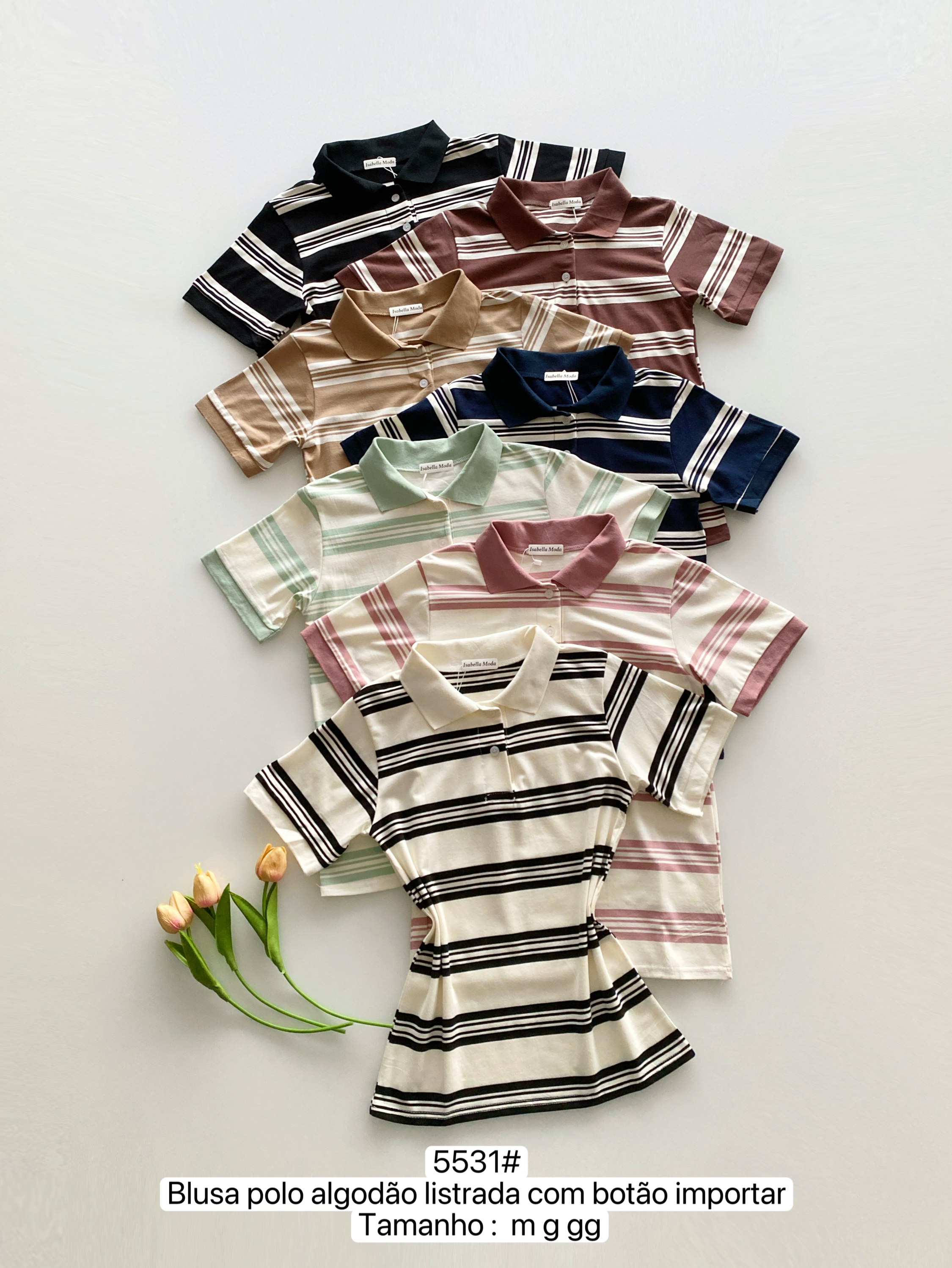 5531# Blusa polo algodão listrada Isabella moda