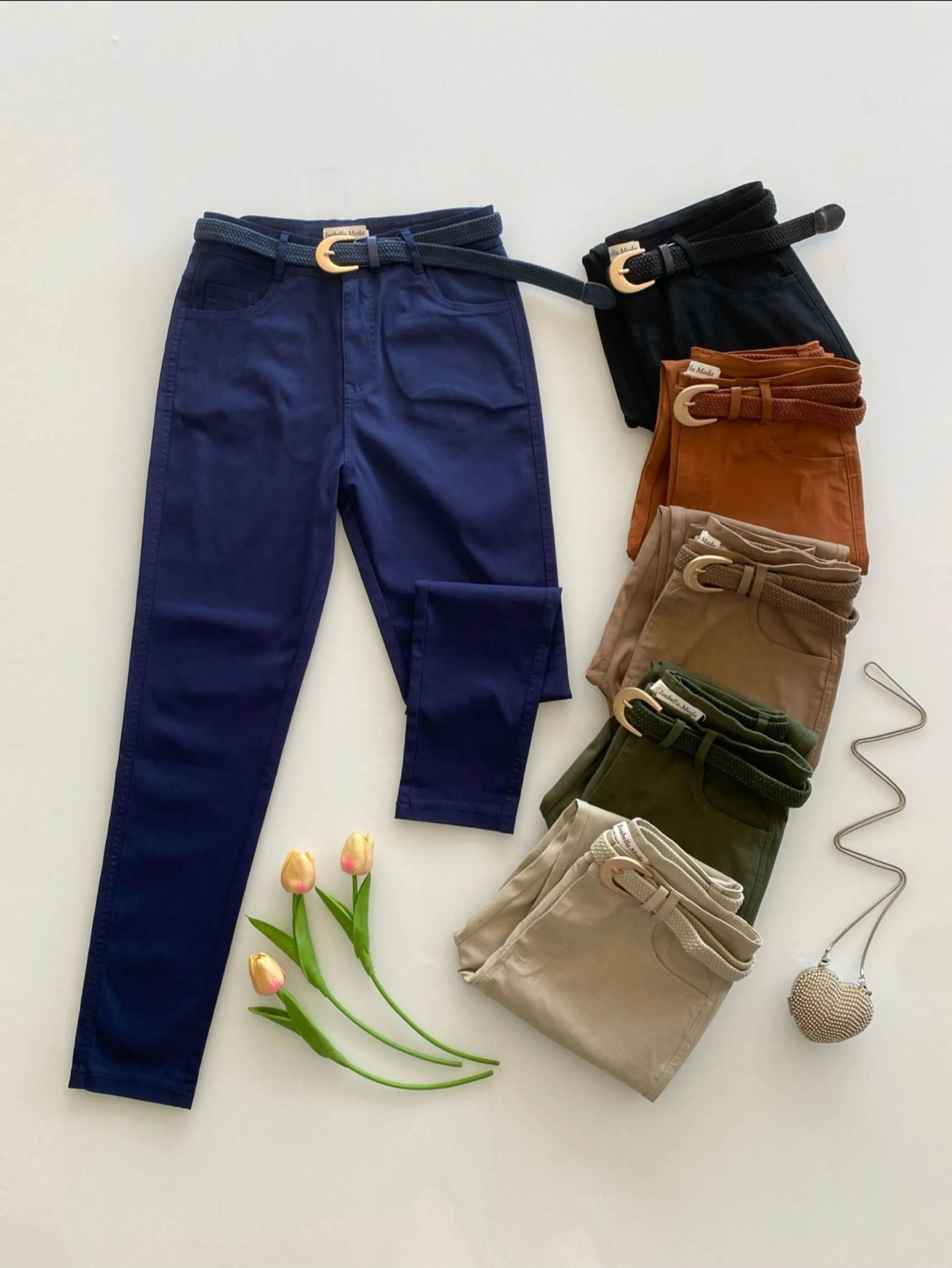 Calça tenoblque flanelada elastano com cinto Isabella moda