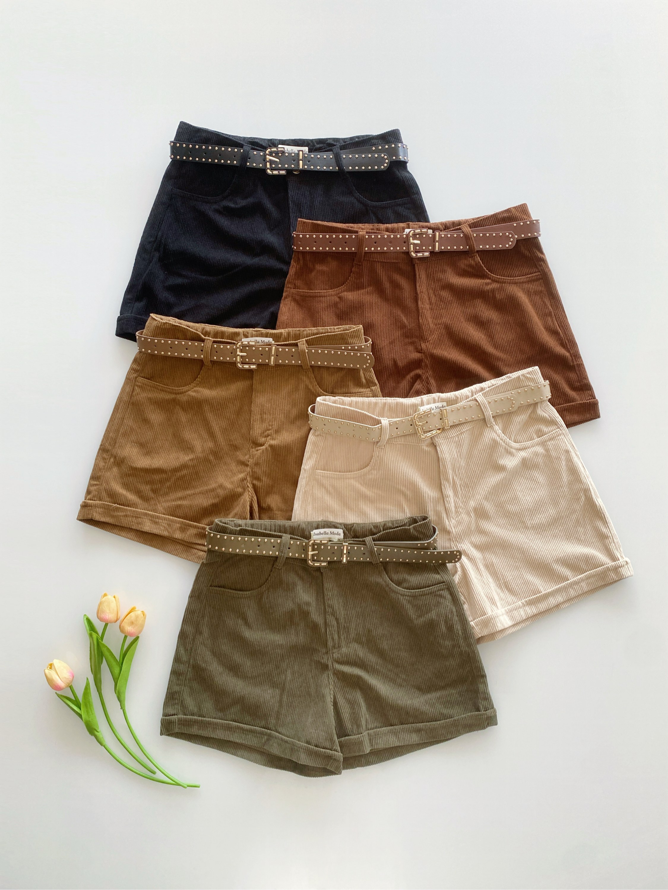 Short Veluto cotelê elastano com cinto Isabella moda