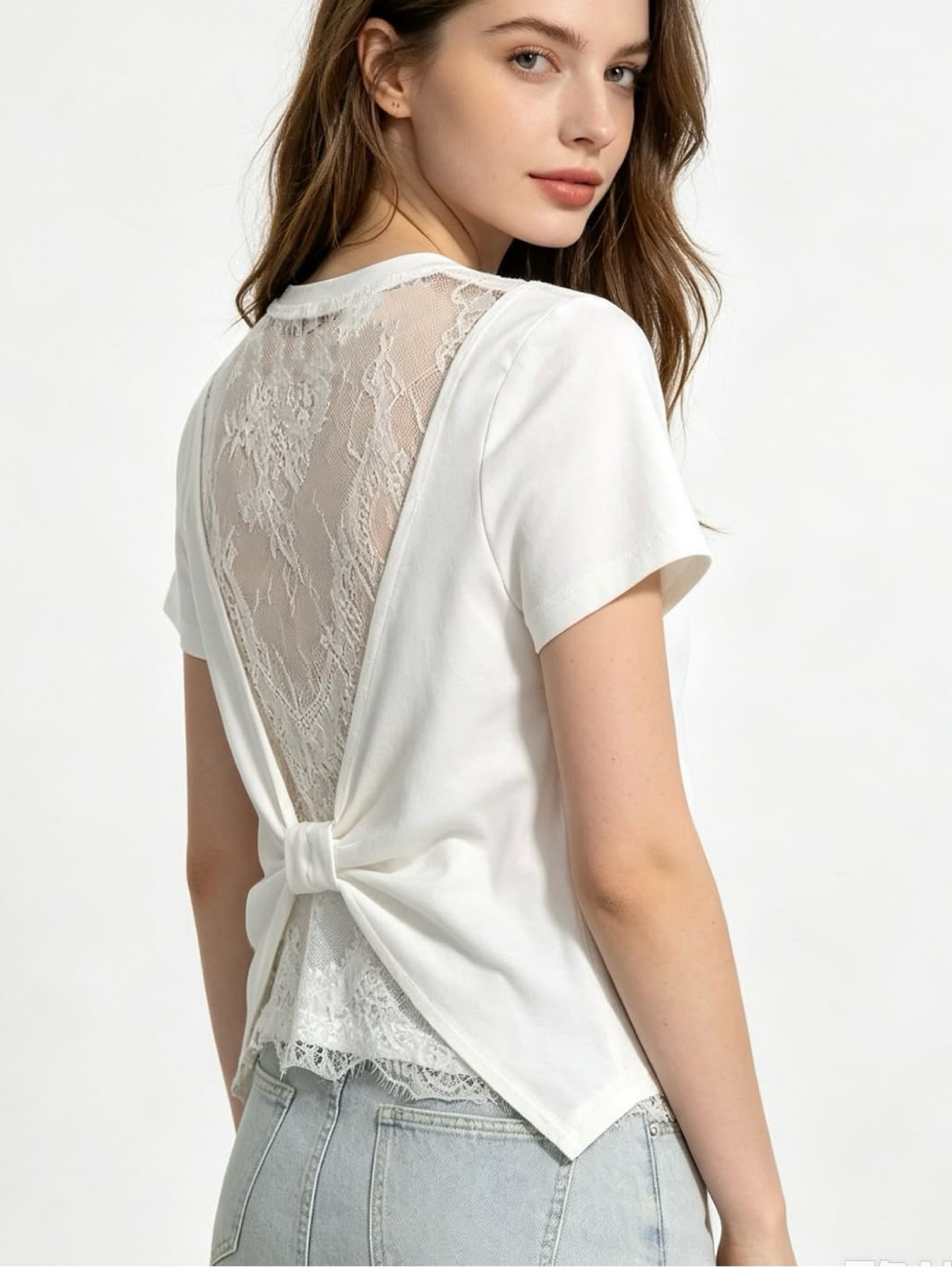 1263# Blusa algodão atrás com renda Isabella moda