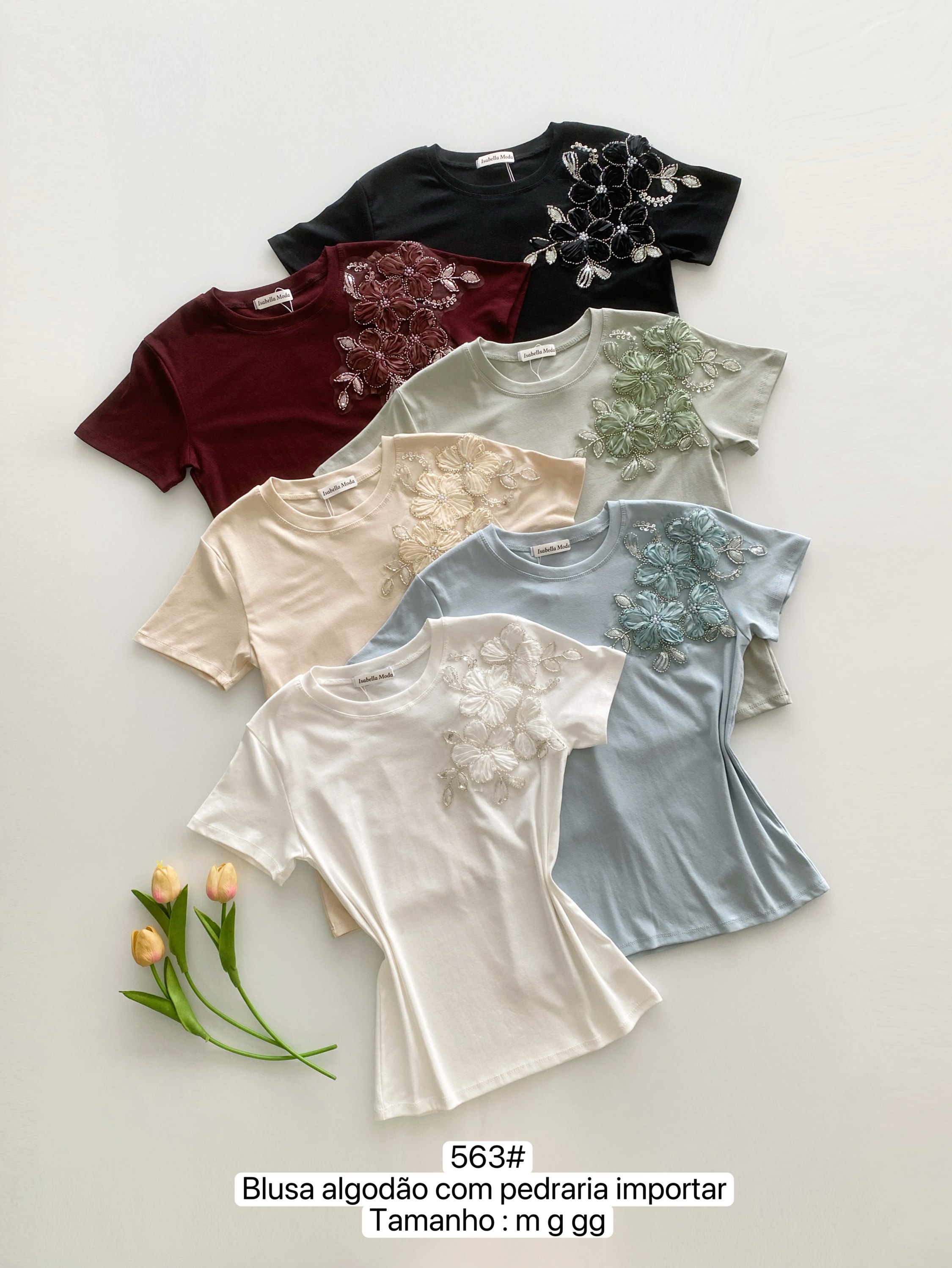 563# Blusa algodão com pedraria Isabella moda