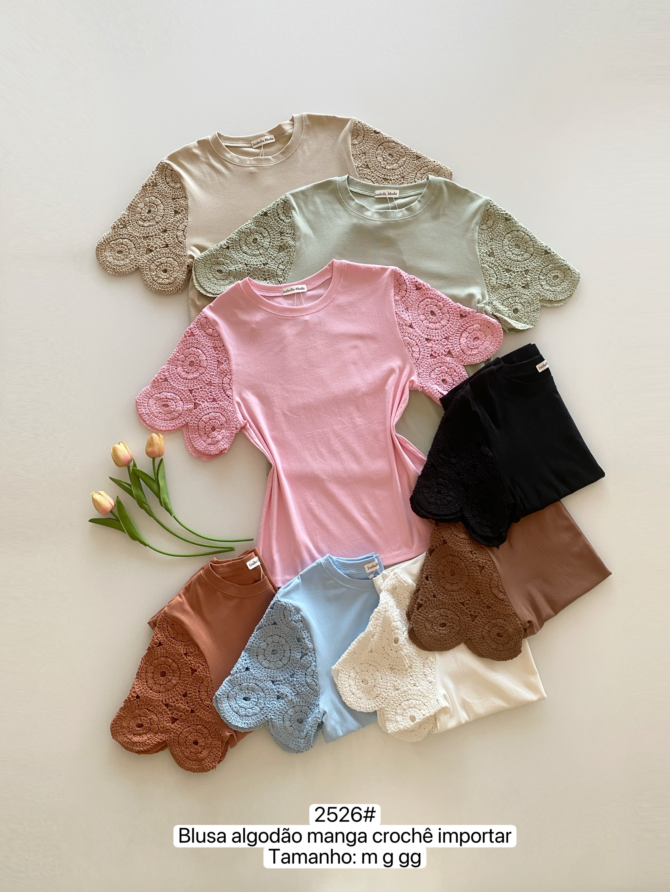 2526# Blusa algodão manga crochê Isabella moda