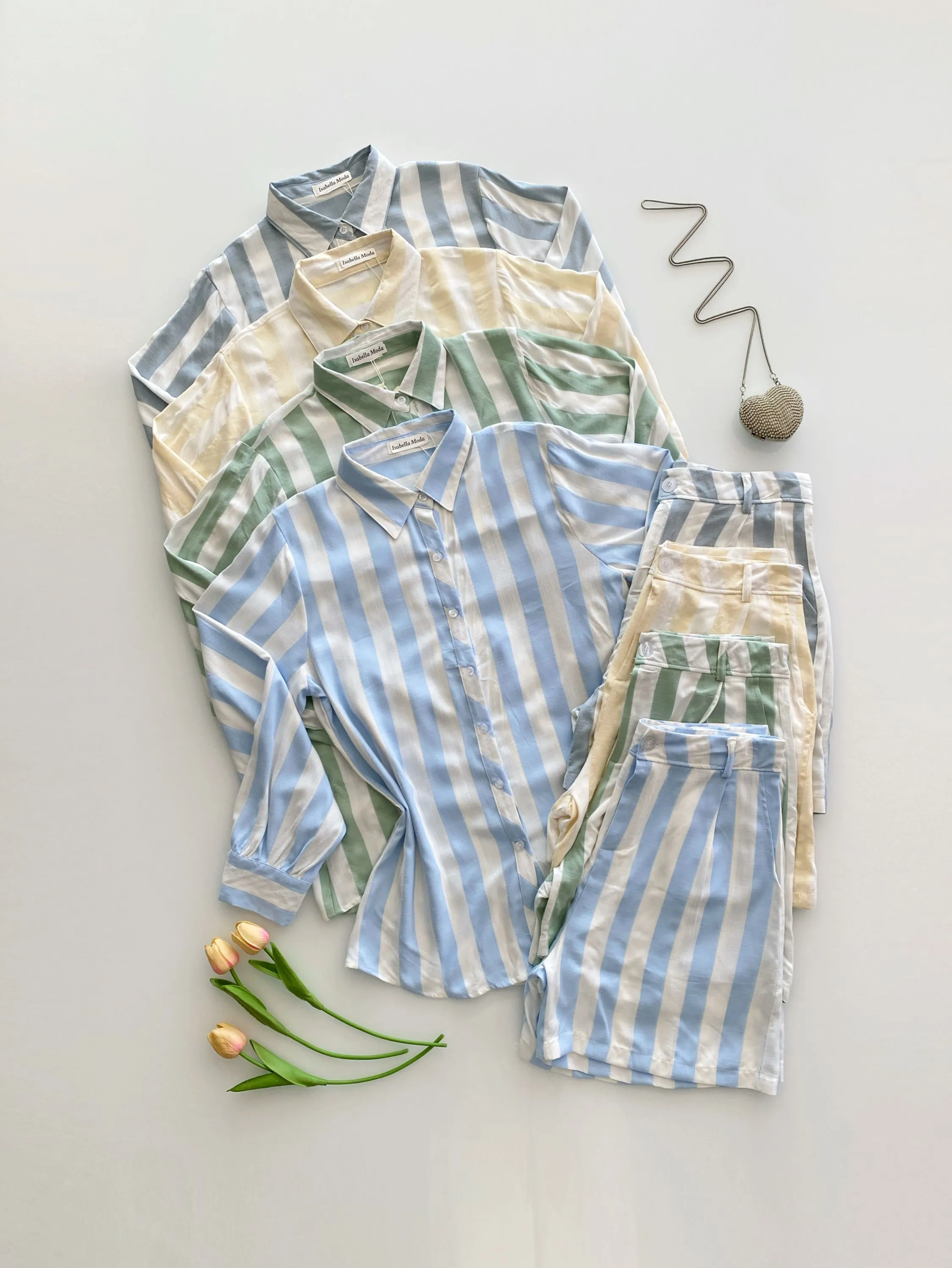 Conjunto linho listrado o(camisa longa+short) Isabella moda