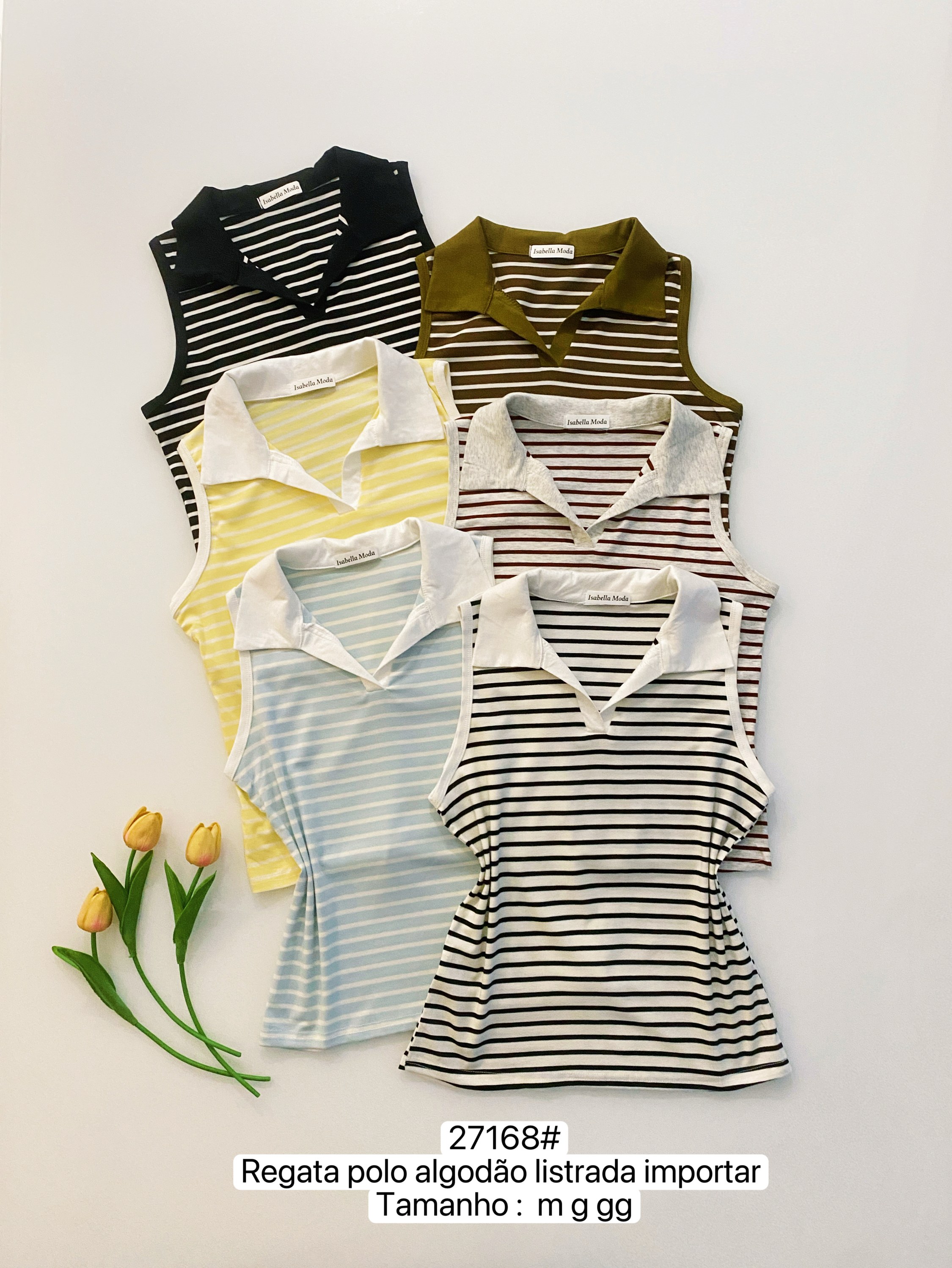 27168# Regata polo algodão listrada Isabella moda