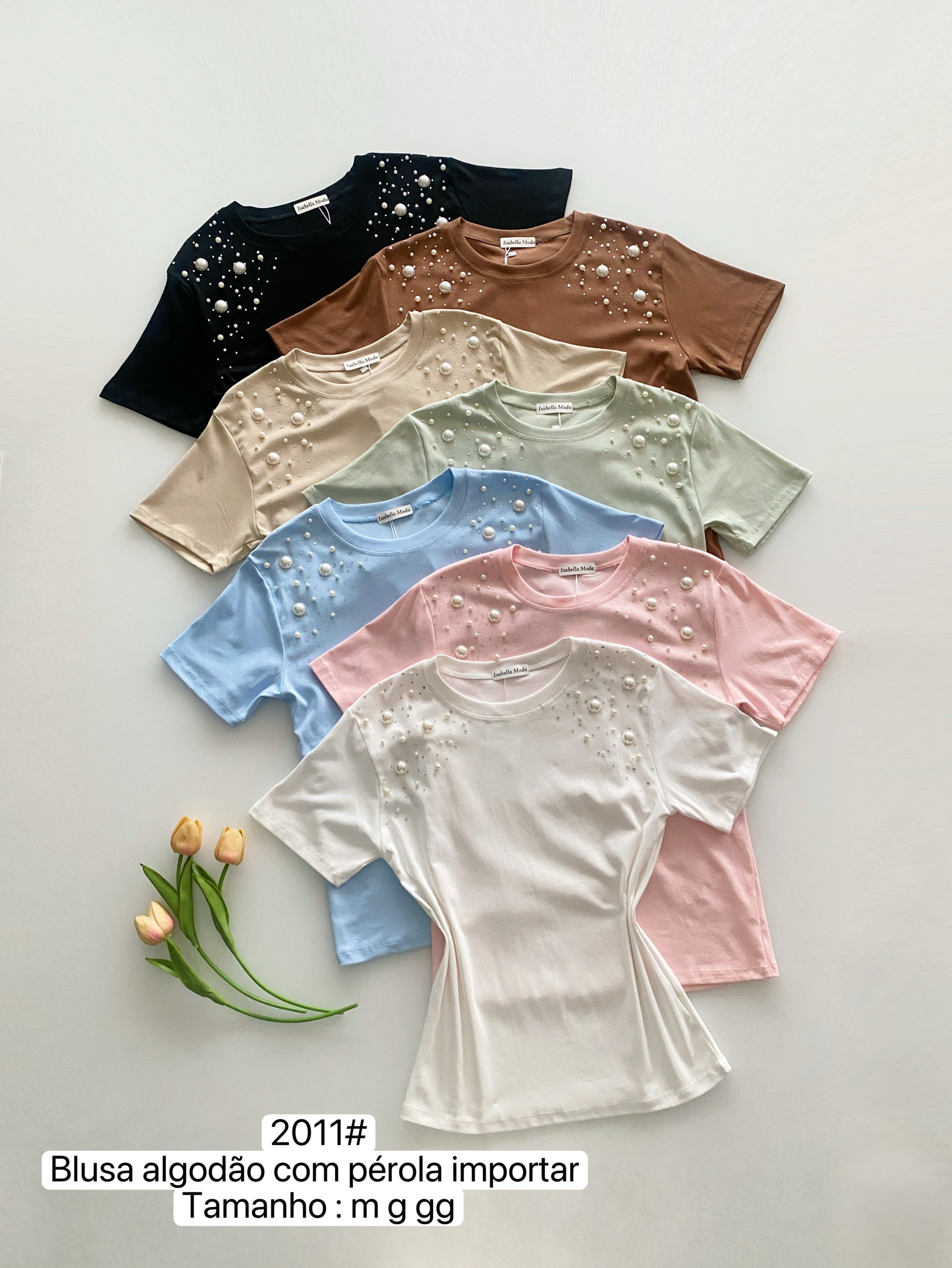2011# Blusa algodão com pedraria Isabella moda