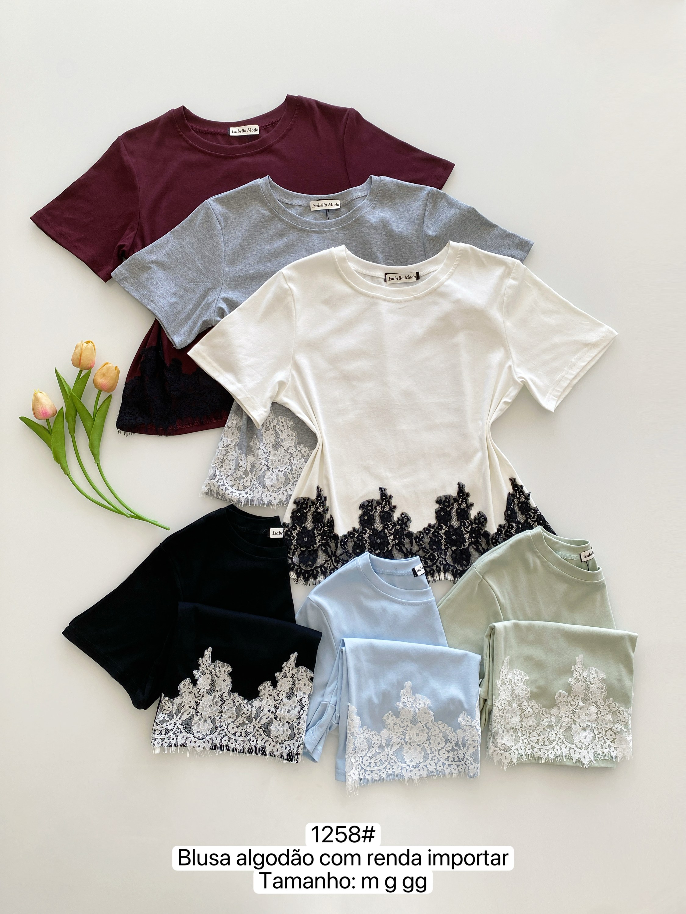 1258# Blusa algodão com renda Isabella moda