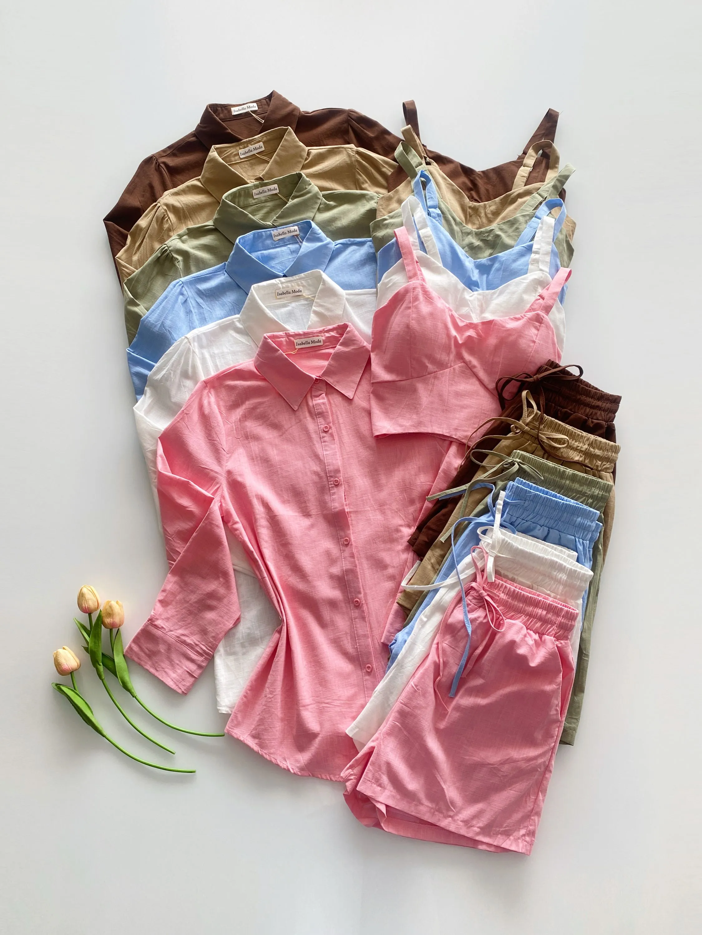Conjunto linho (camisa+short+top) Isabella moda