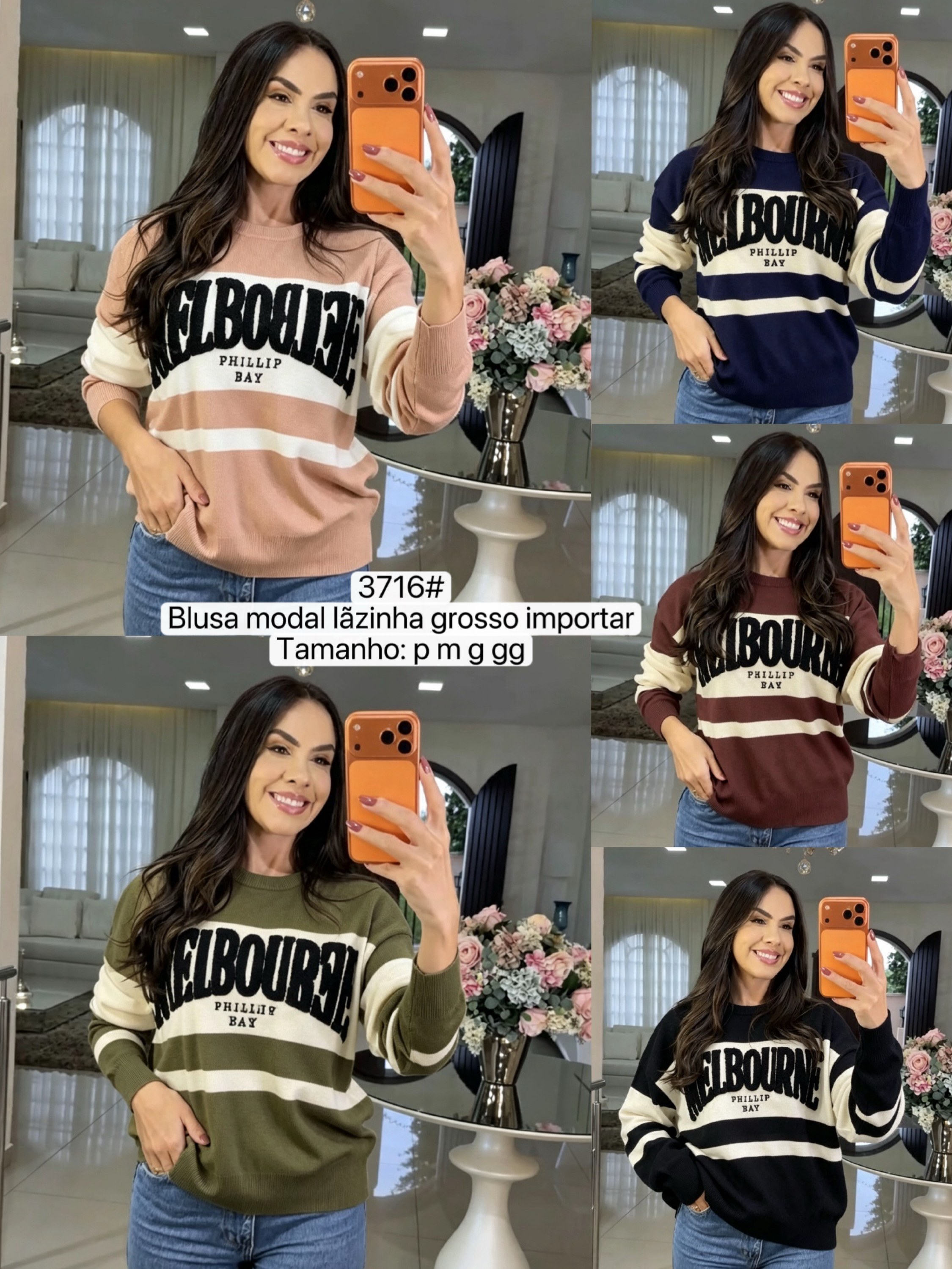 3716# Blusa modal lãzinha grosso com bordado Isabella moda