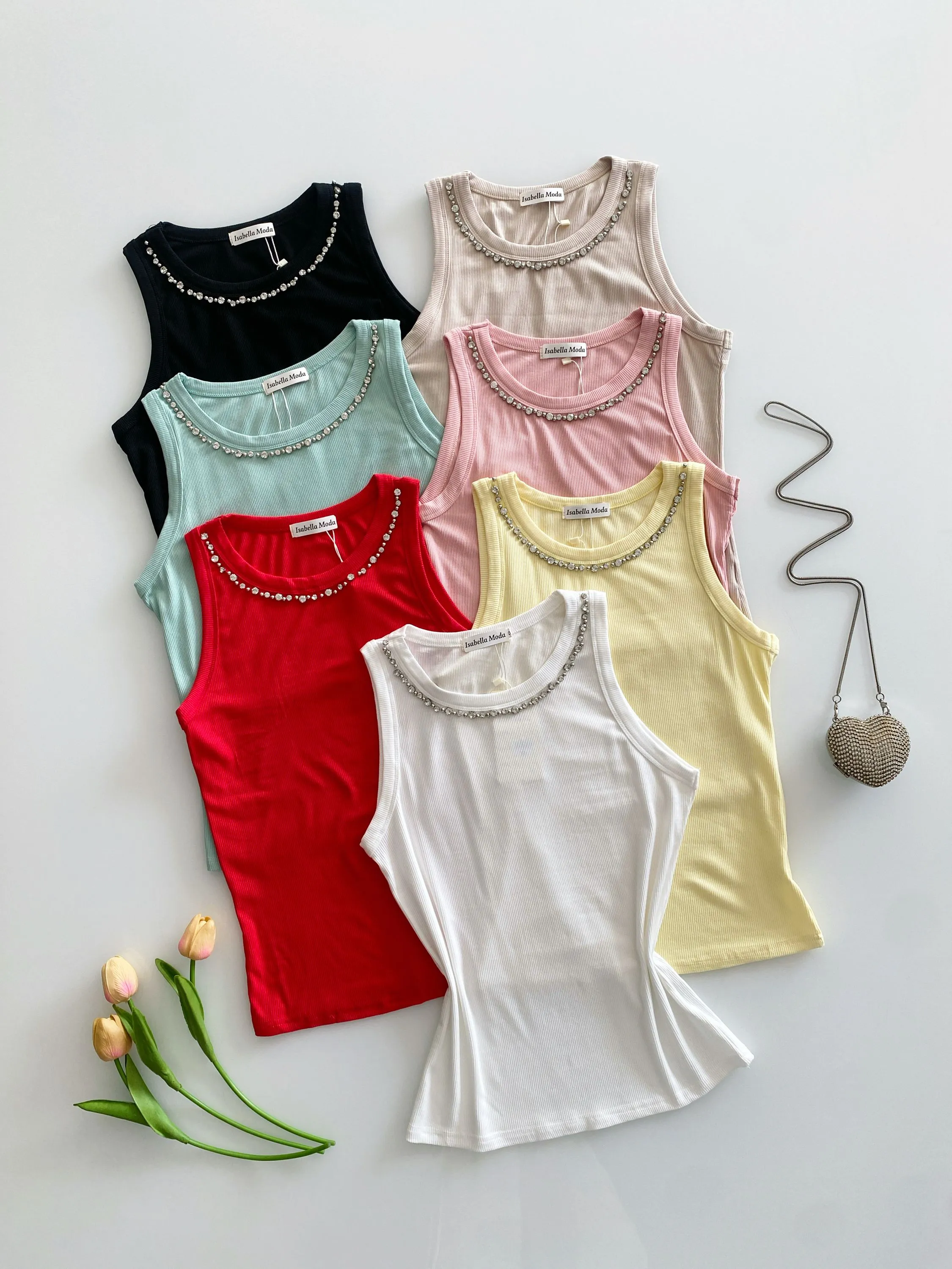 Regata canelada algodão com pedraria Isabella moda