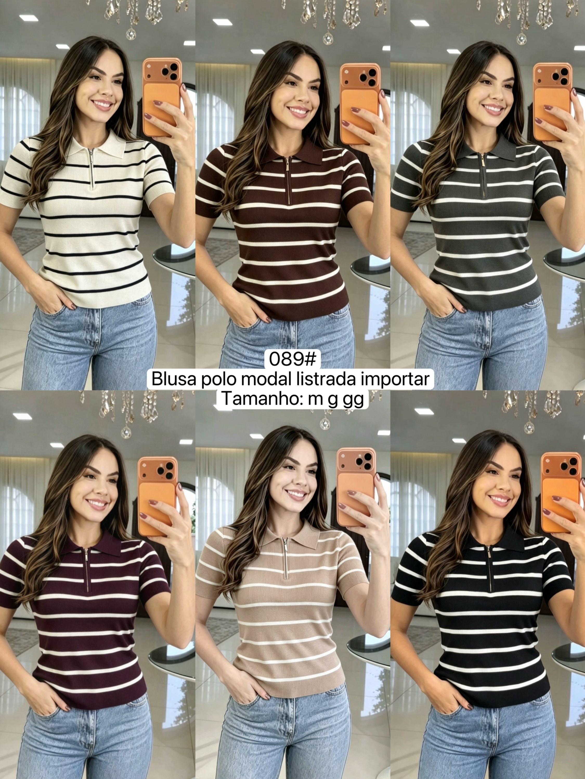 089# Blusa polo modal lãzinha listrada