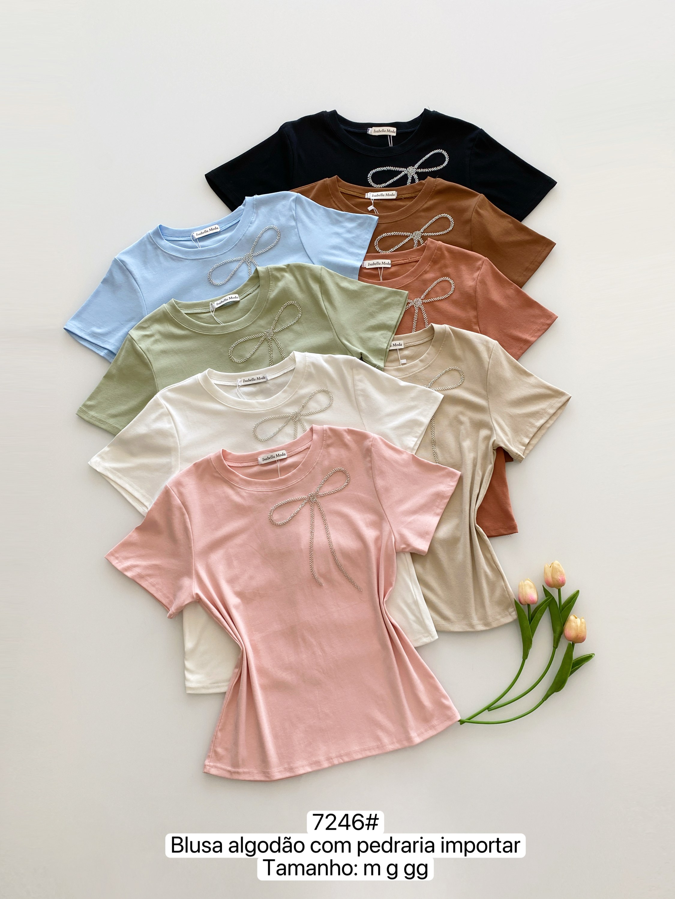 7246# Blusa algodão com pedrinha Isabella moda