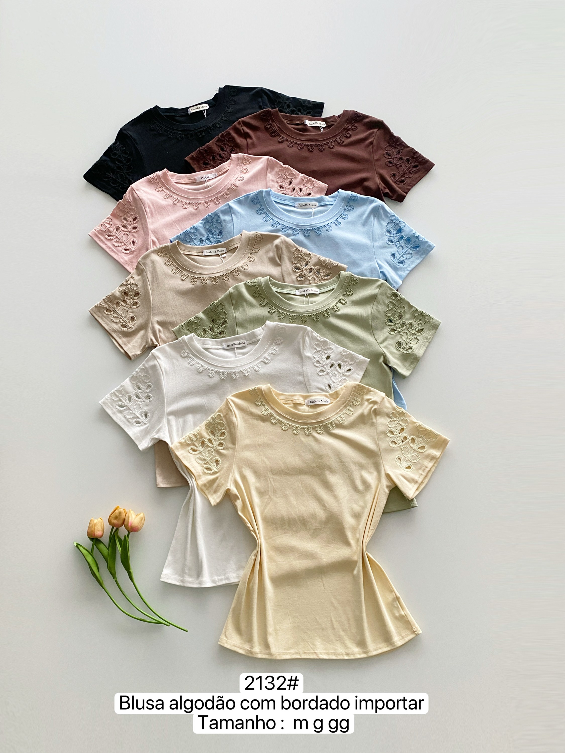 2132# Blusa algodão com bordado Isabella moda