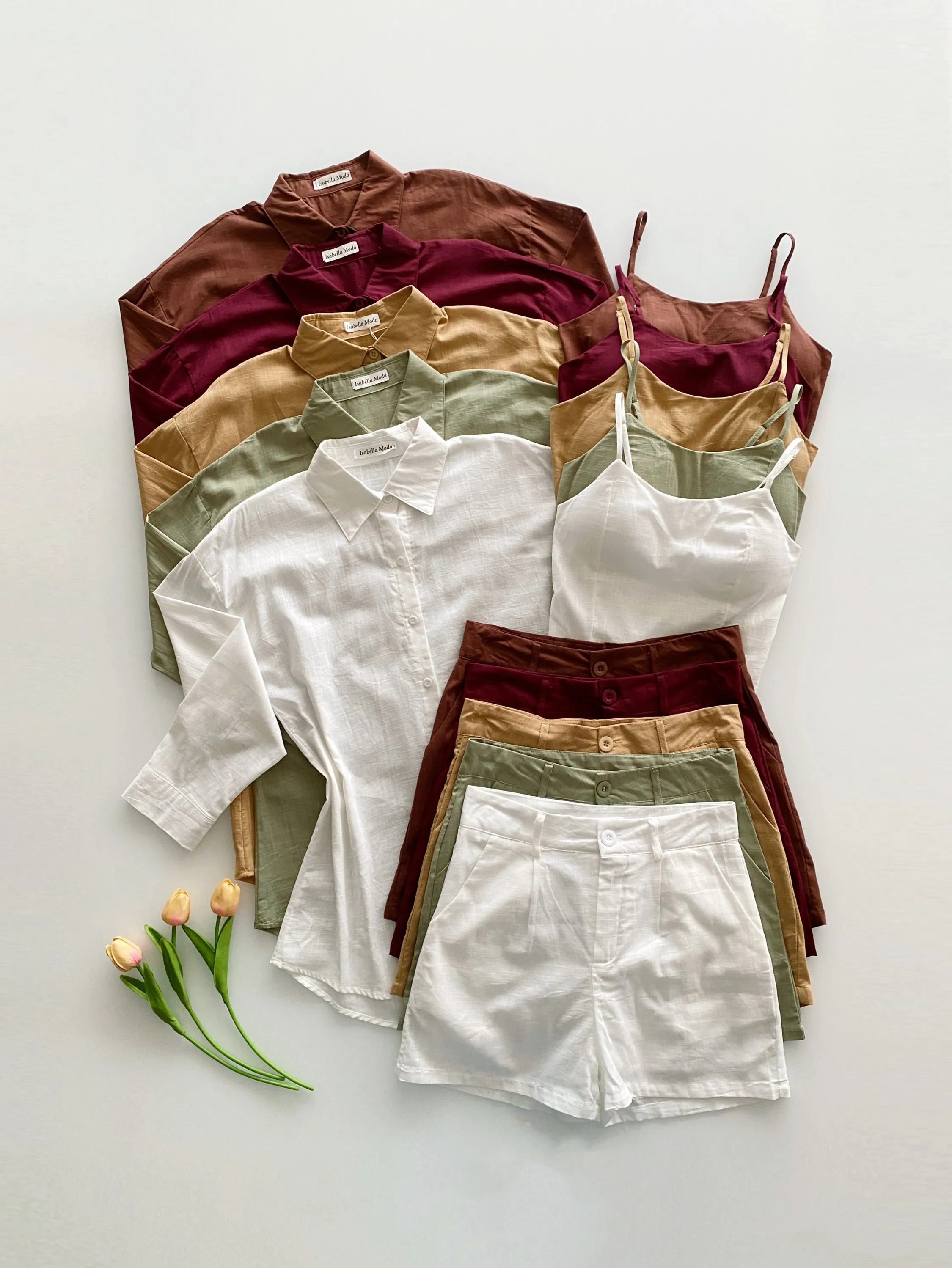 Conjunto 3 peças de linho (camisa longa +short +top)